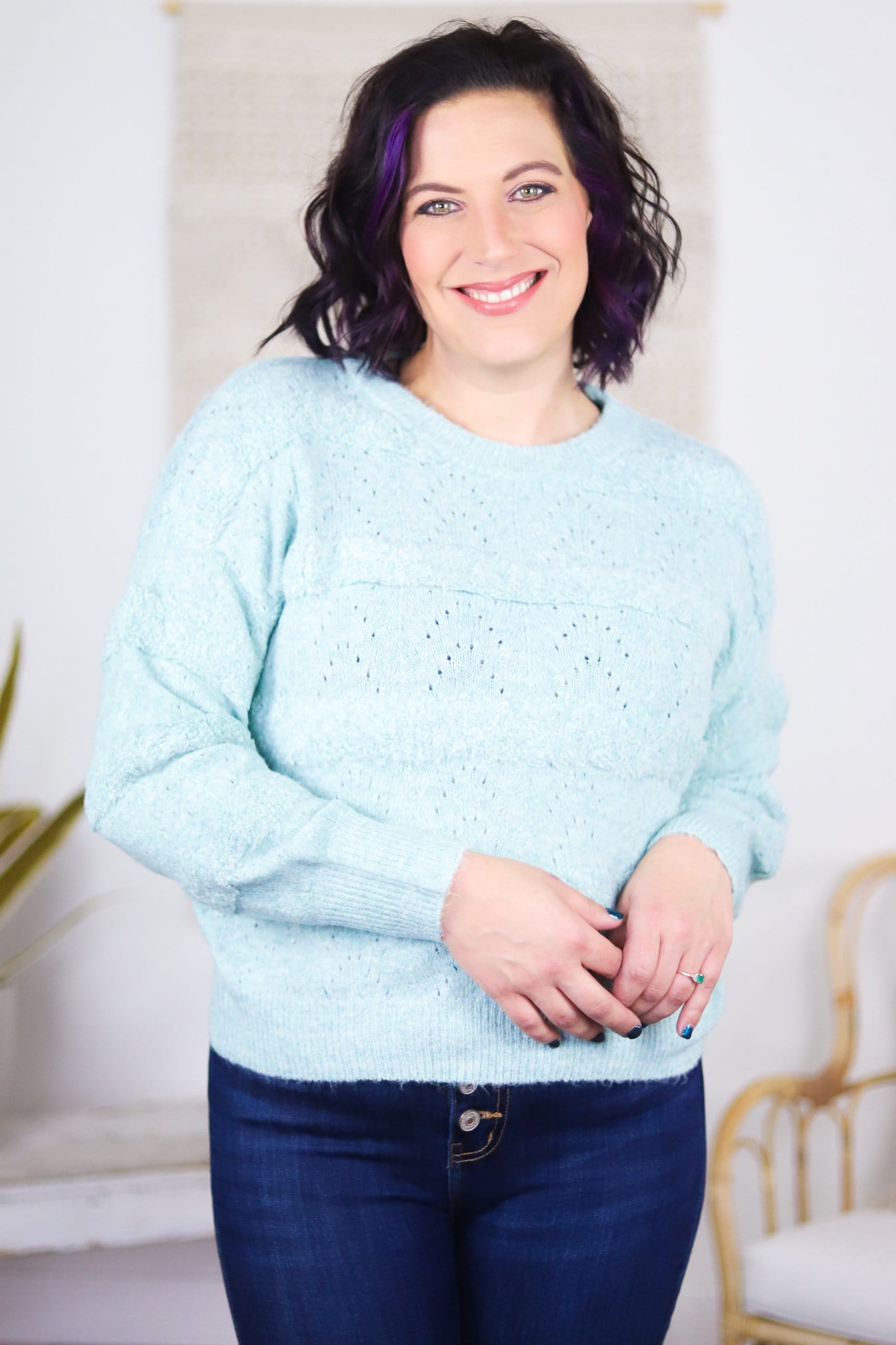 Mint Scallop Knit Sweater