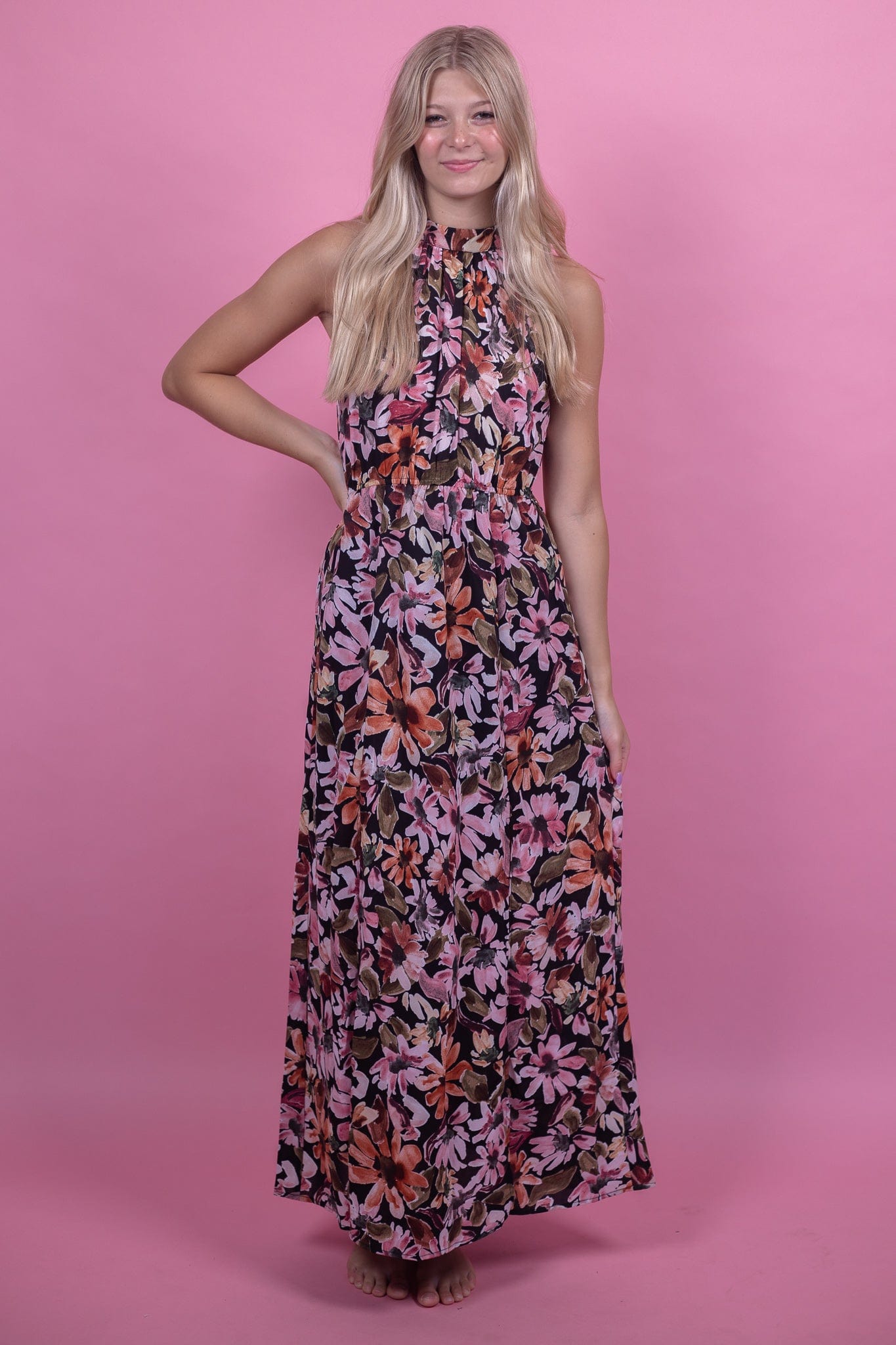 Double Slit Floral Maxi Dress
