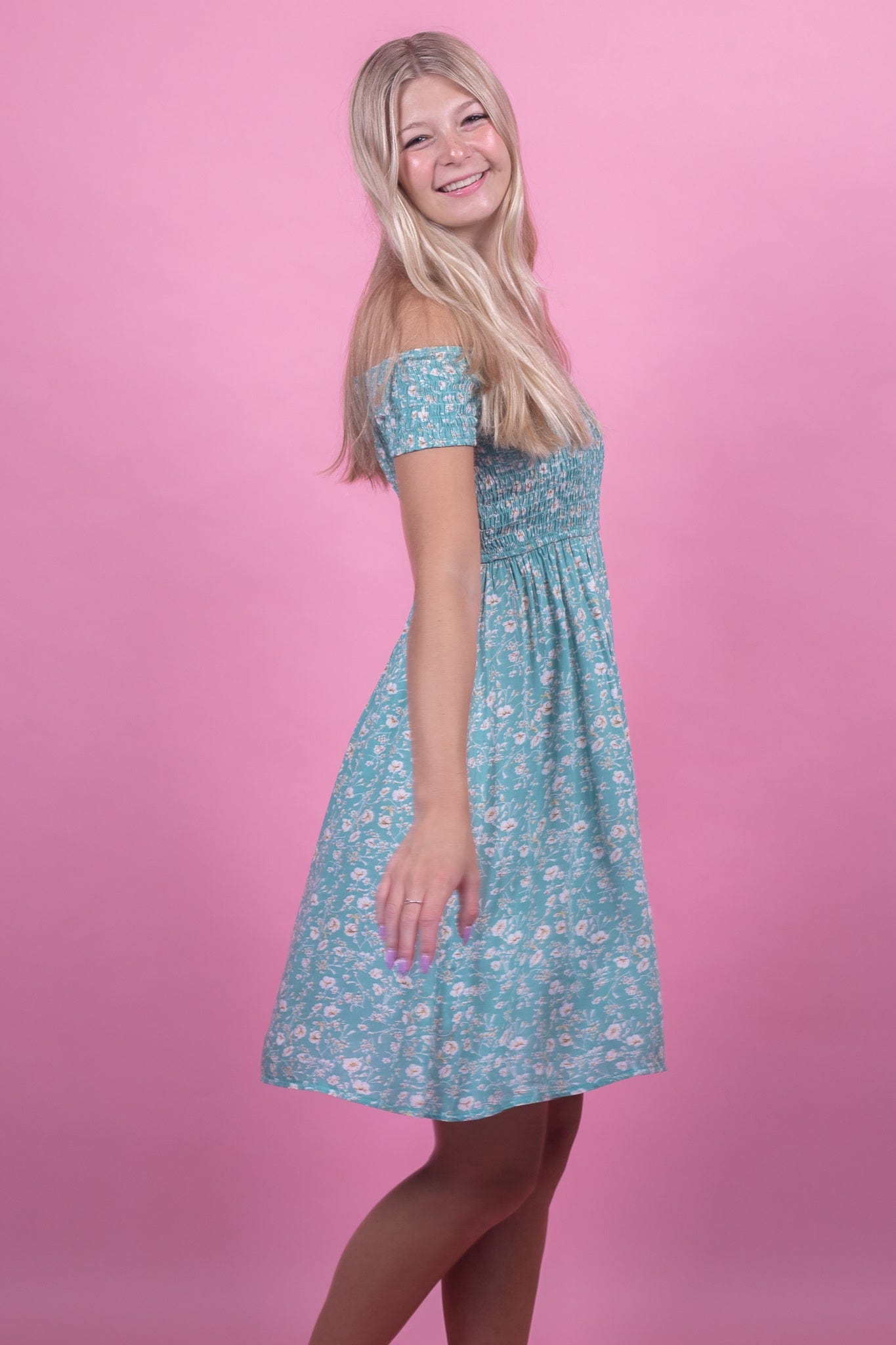 Seafoam Floral Smocked Dress