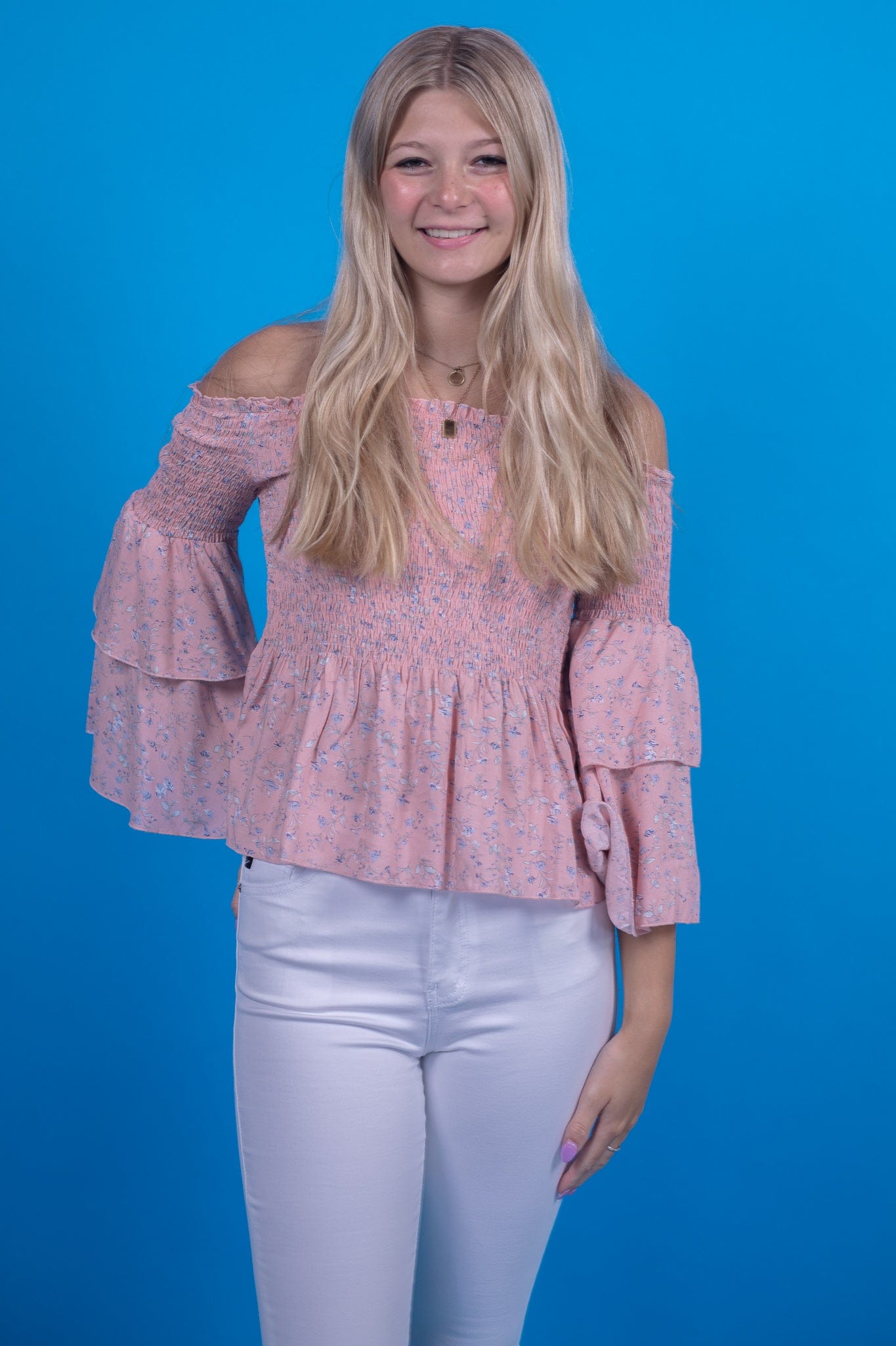 Mauve Ditsy Floral Smocked Blouse