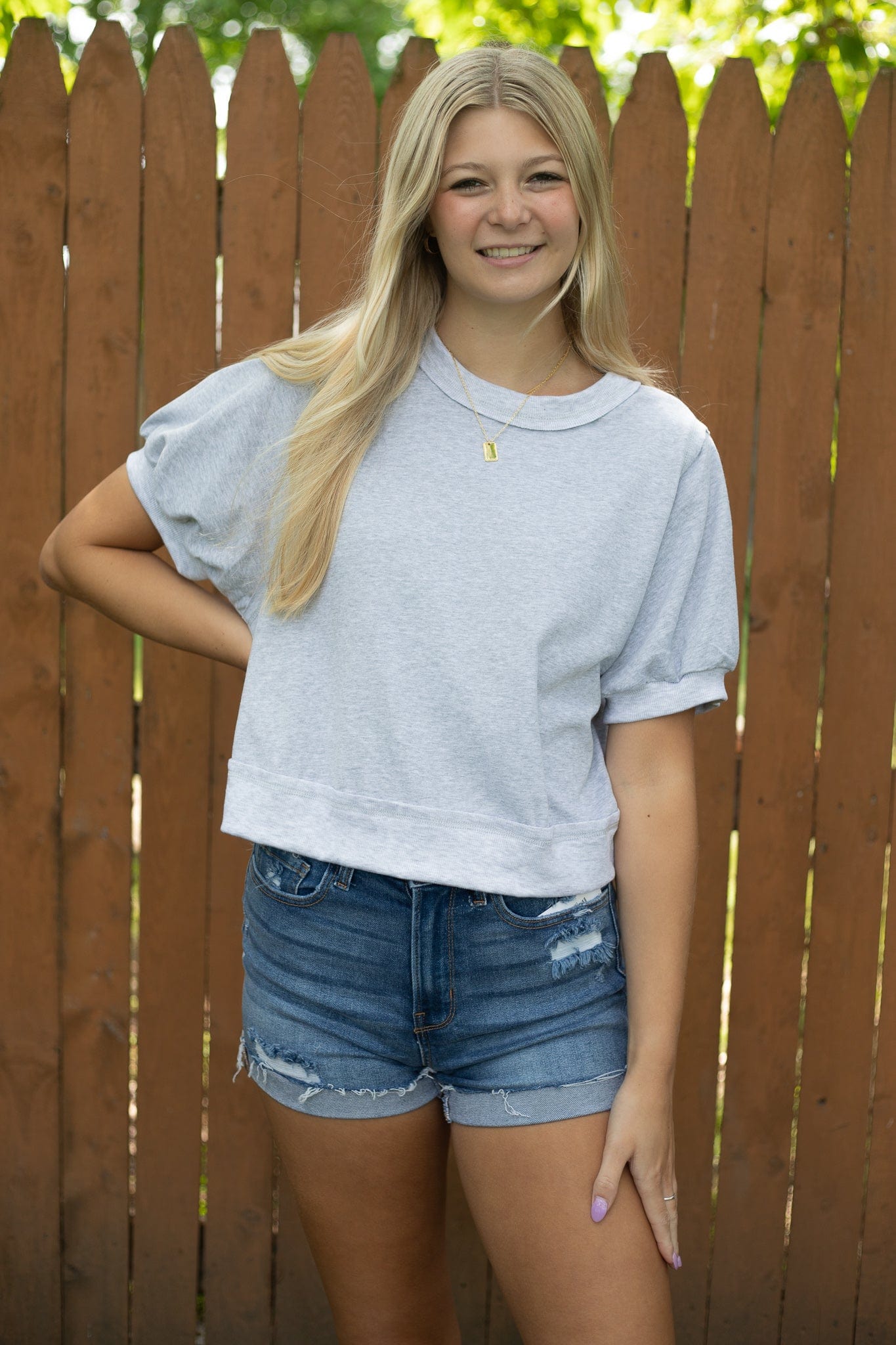 Grey Open Back Short Sleeve Sweatshirt