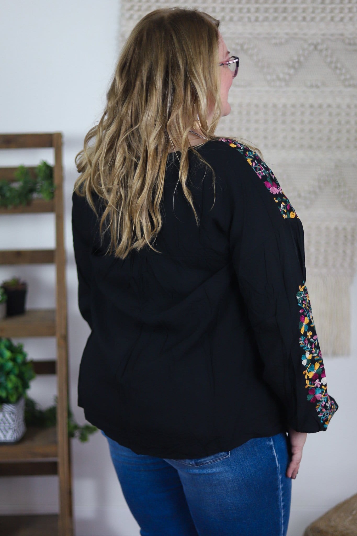 Black Colorful Embroidery Top