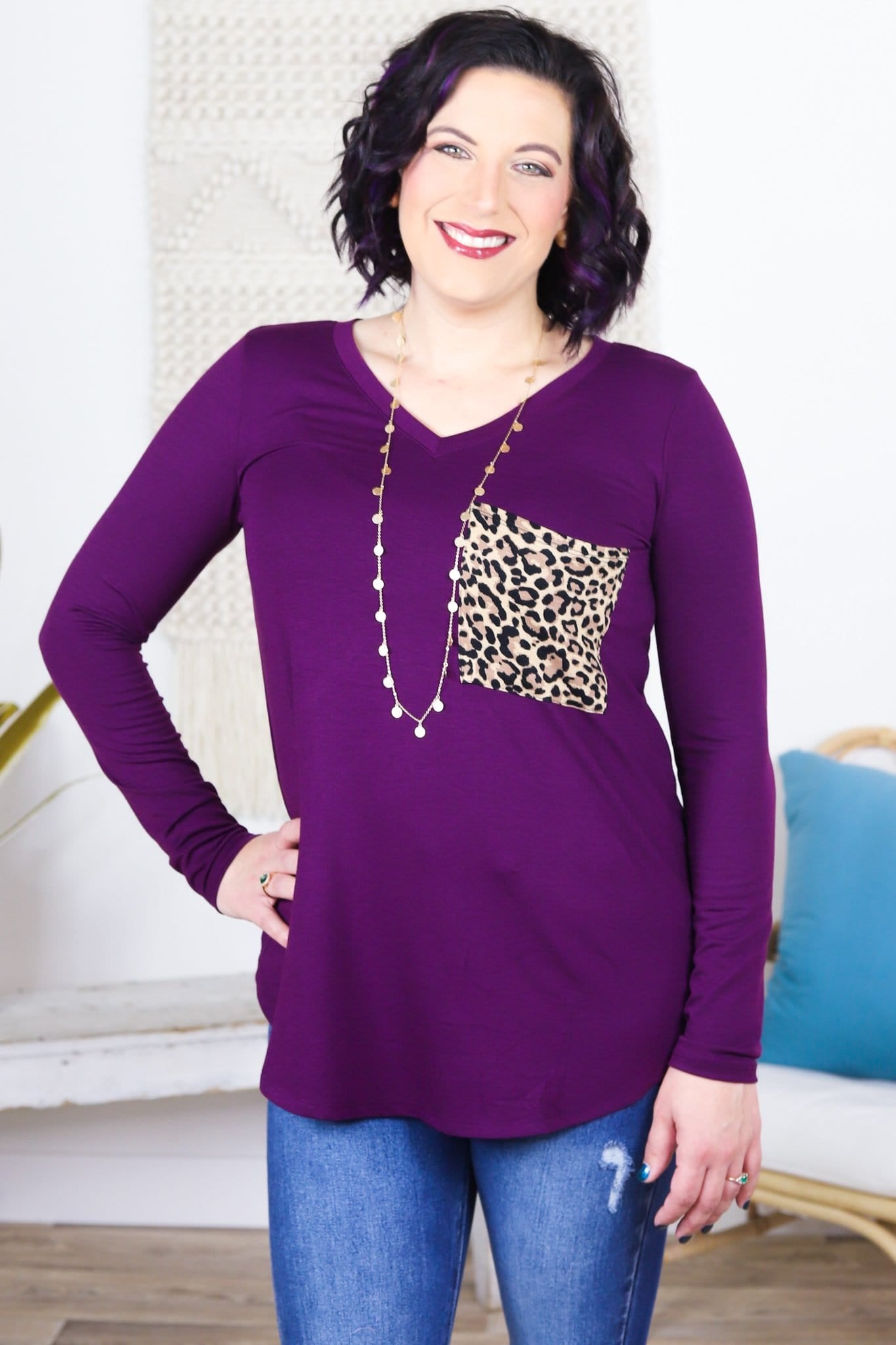 Leopard Pocket Long Sleeve Top