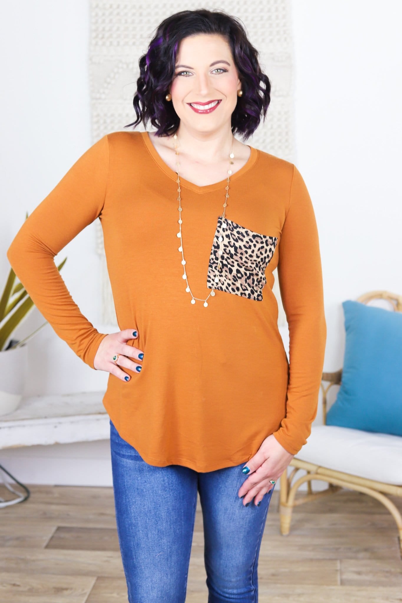 Leopard Pocket Long Sleeve Top