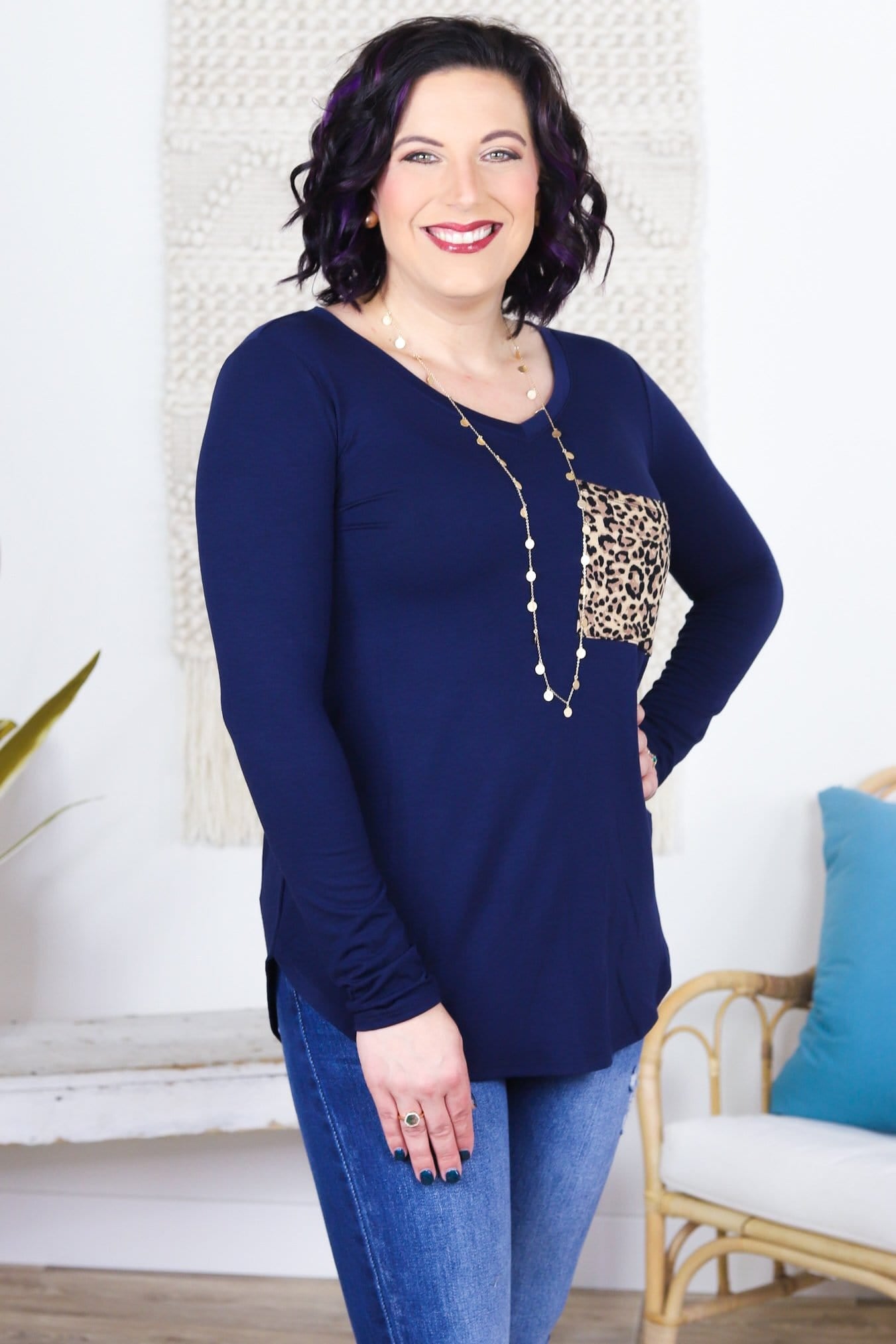 Leopard Pocket Long Sleeve Top