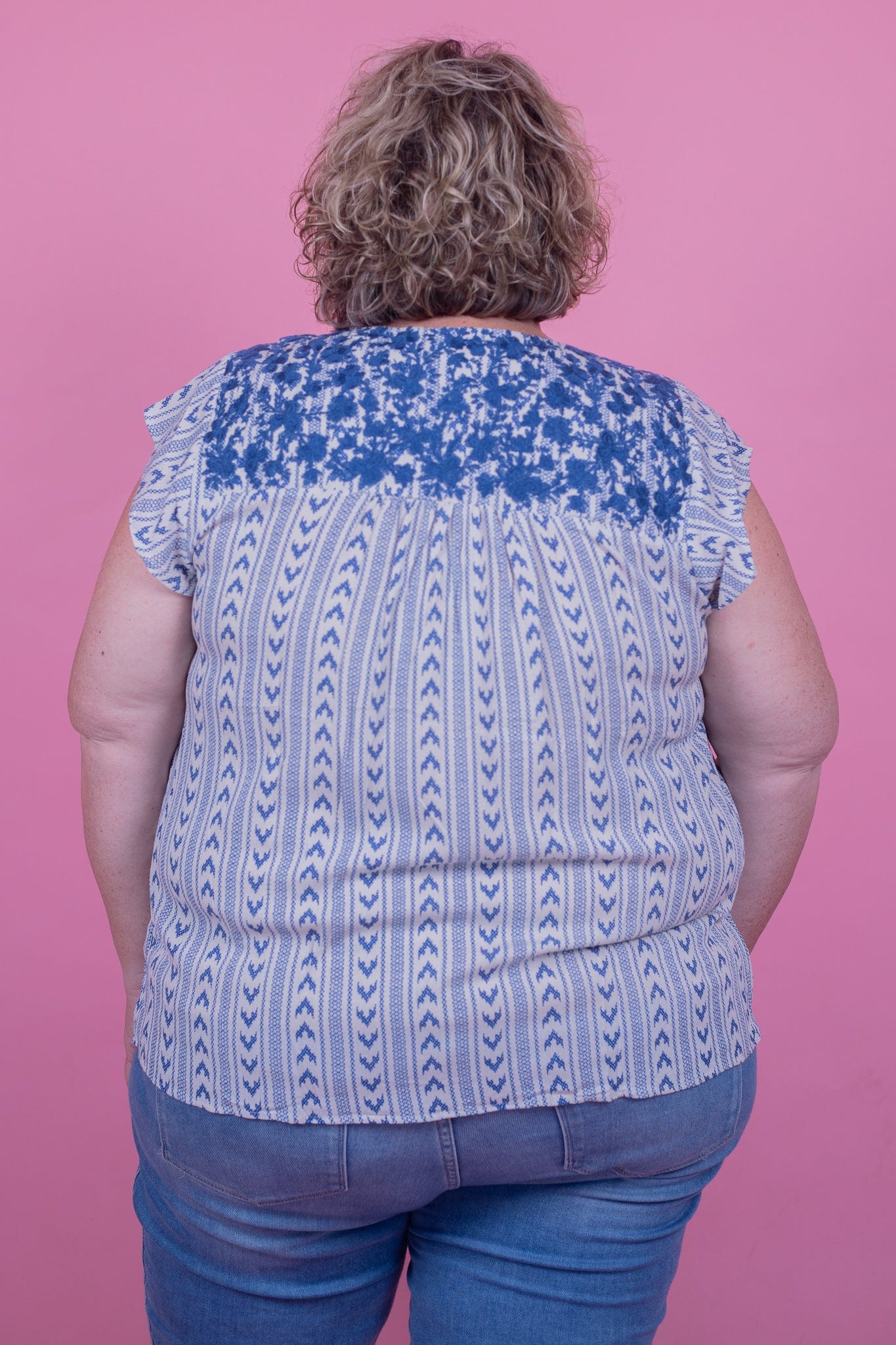 Blue Floral Embroidered Top