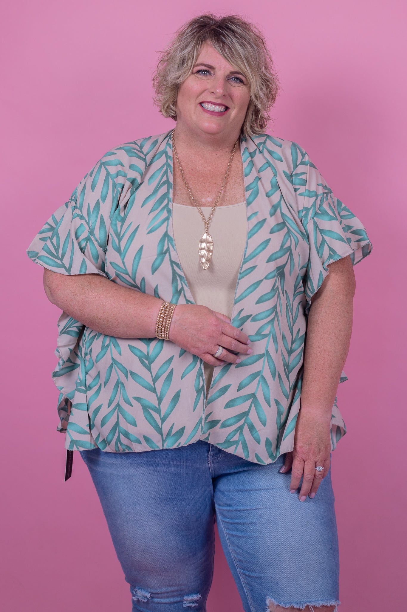 Botanical Leaf Ruffle Kimono