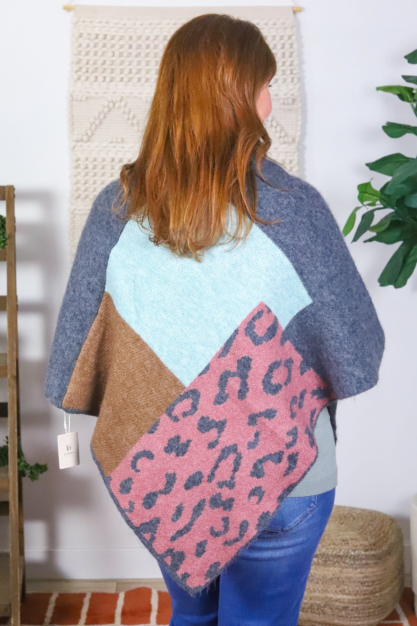 Grey Solid & Leopard Soft Poncho