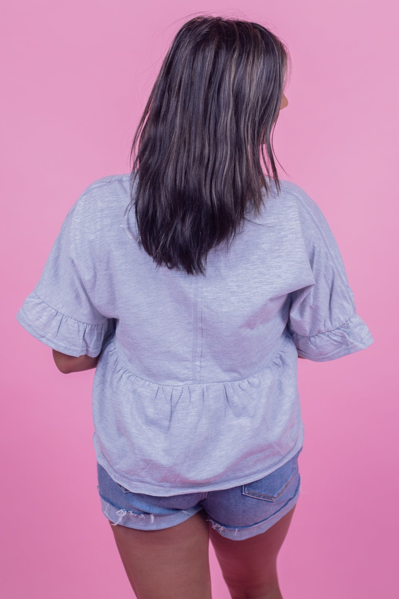 Grey Crop Babydoll Knit Top