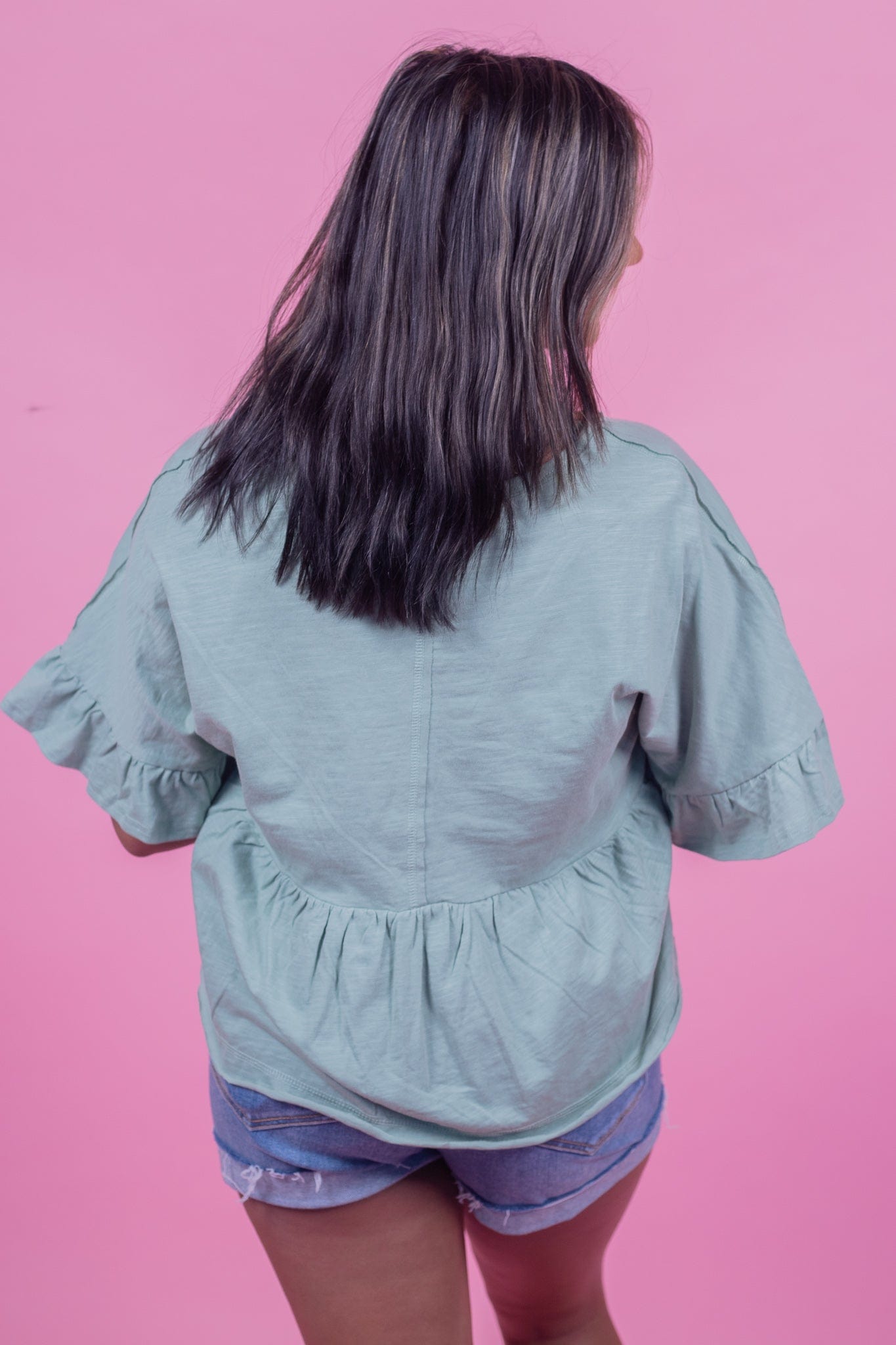 Sage Crop Babydoll Knit Top