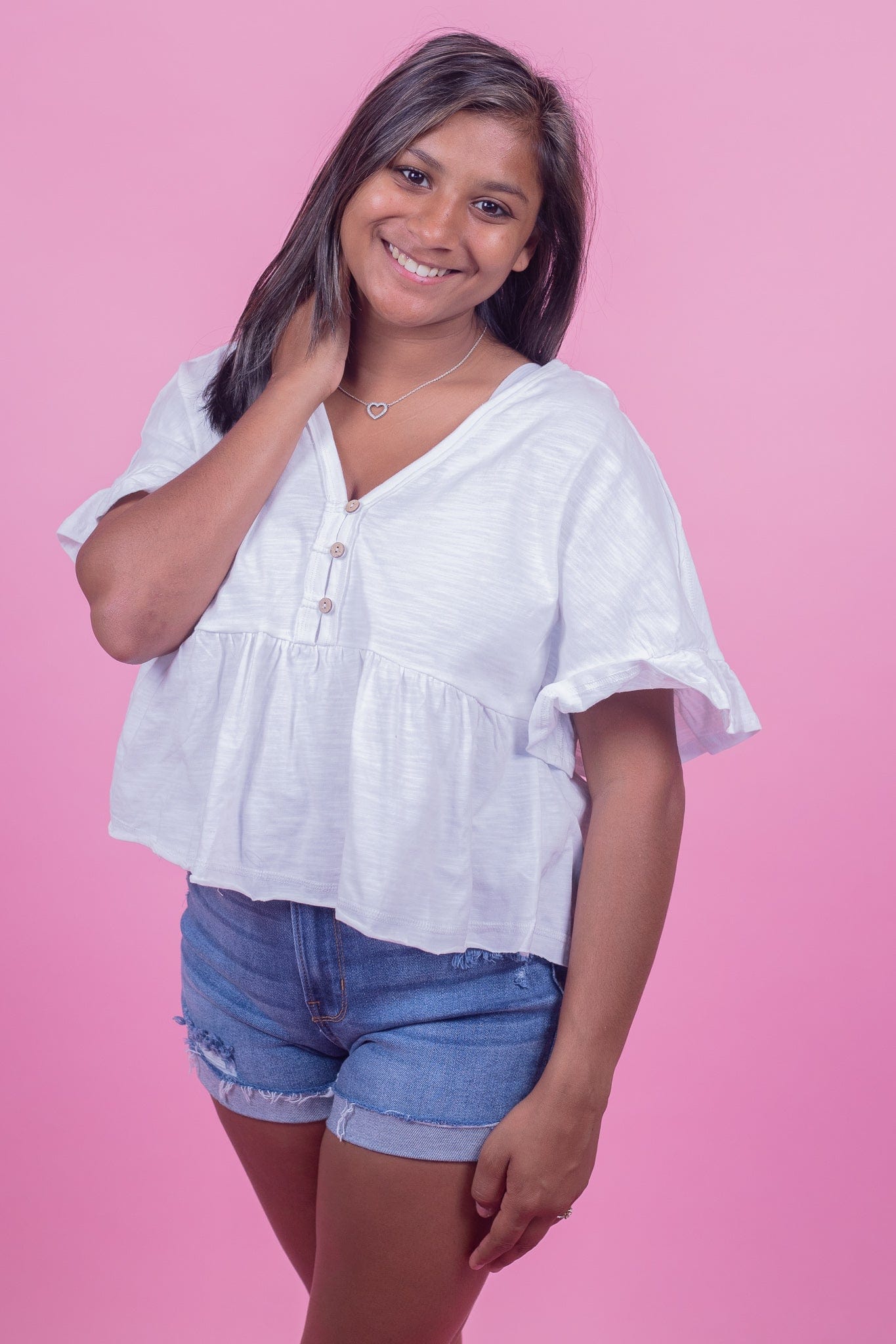 White Crop Babydoll Knit Top