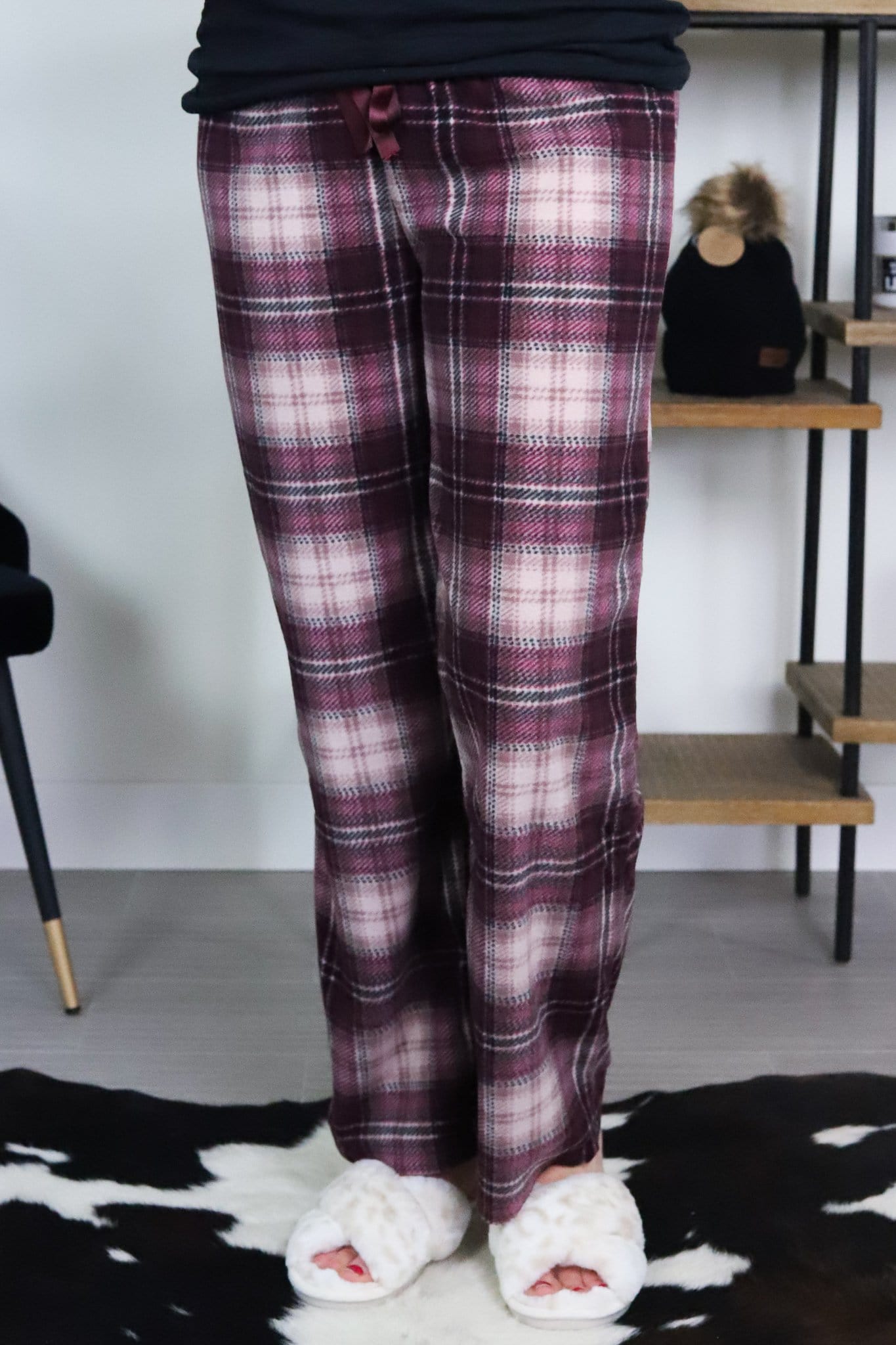 Burgundy Plaid Fleece PJ Pant