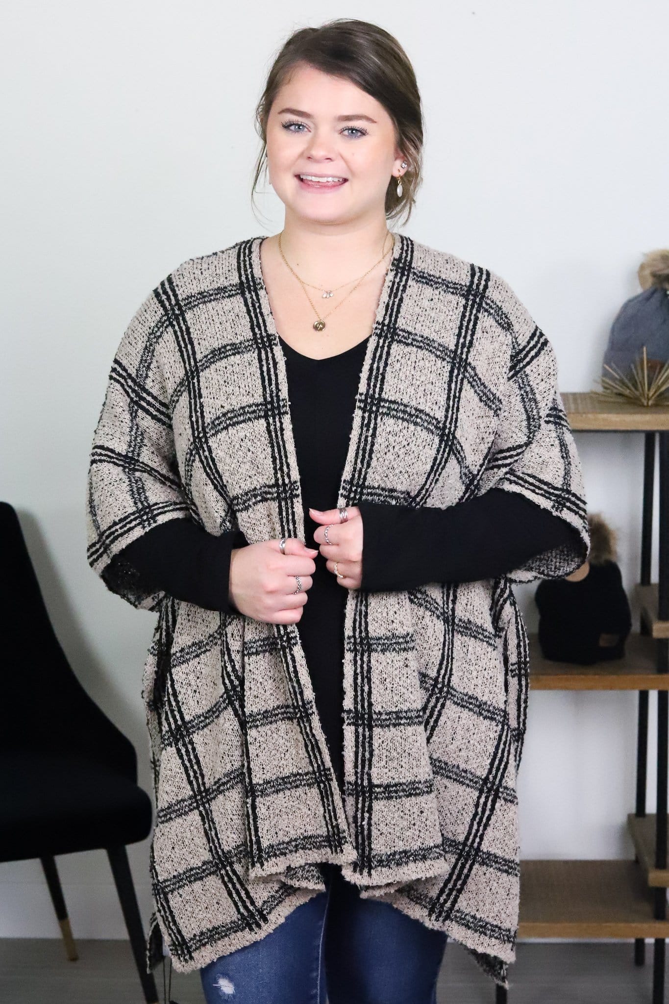 Windowpane Plaid Kimono