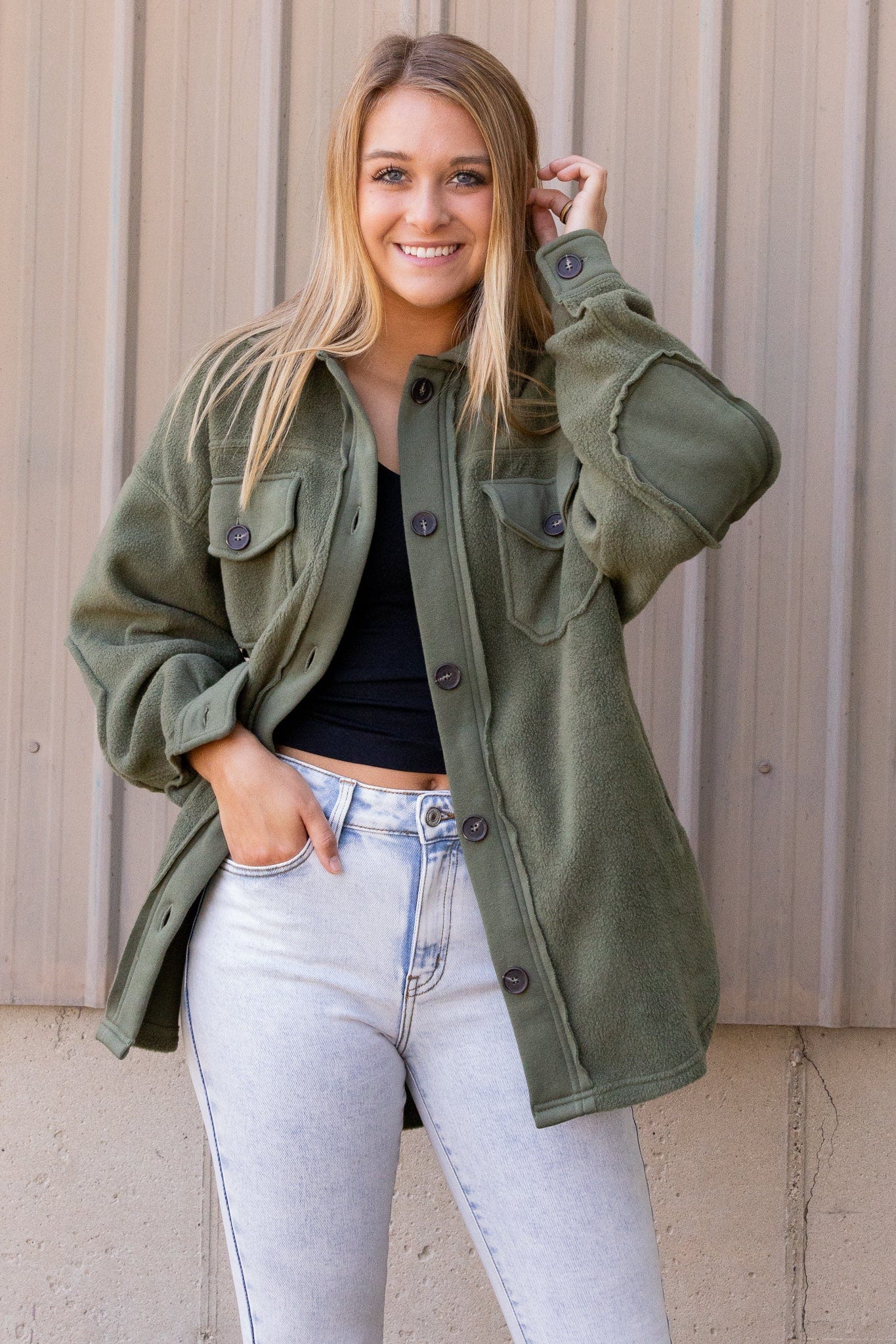 Light Olive Fleece Shacket