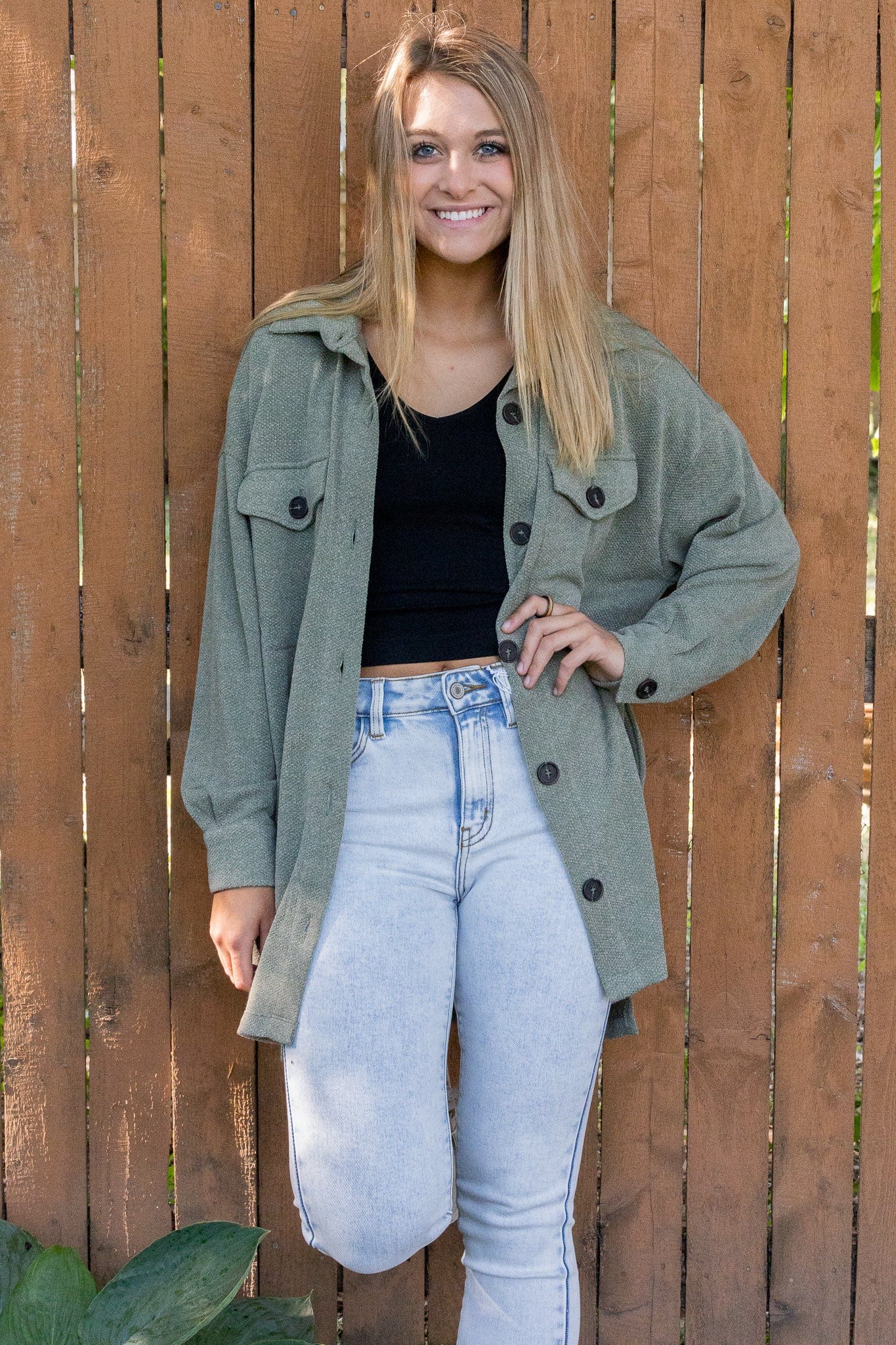 Light Olive Oversized Jacquard Shacket