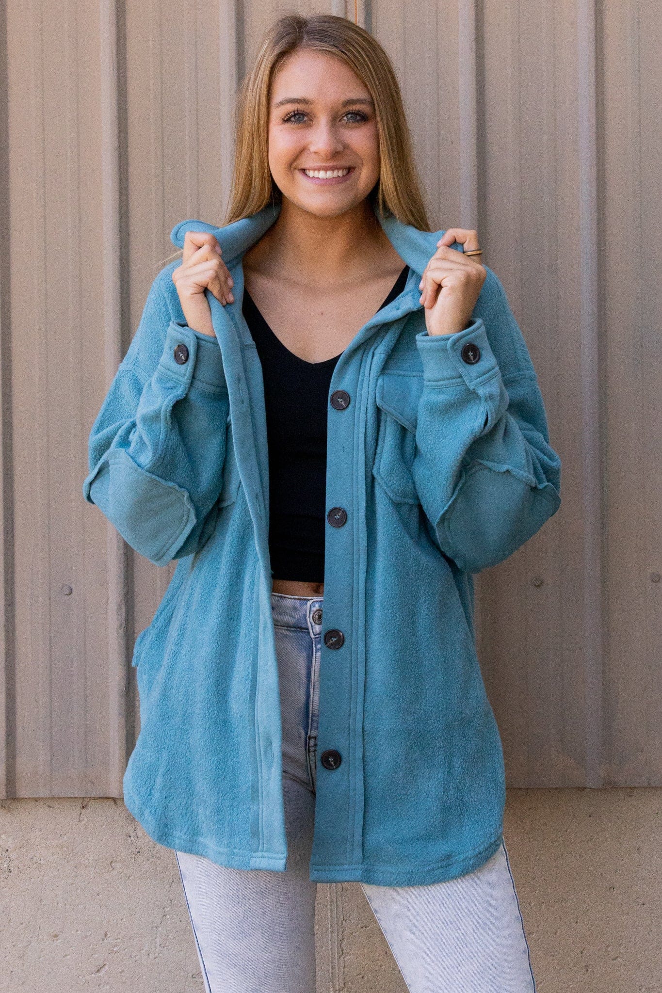 Dusty Teal Fleece Shacket