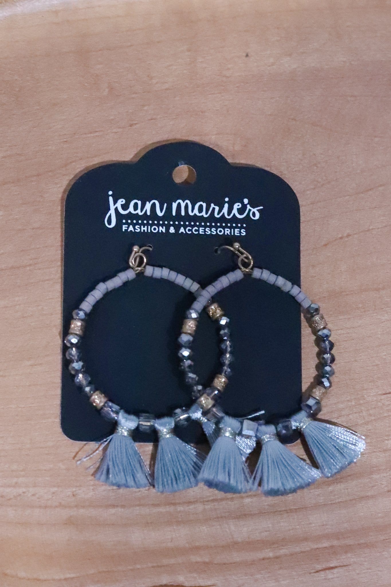 Gray Tassel Beaded Earring