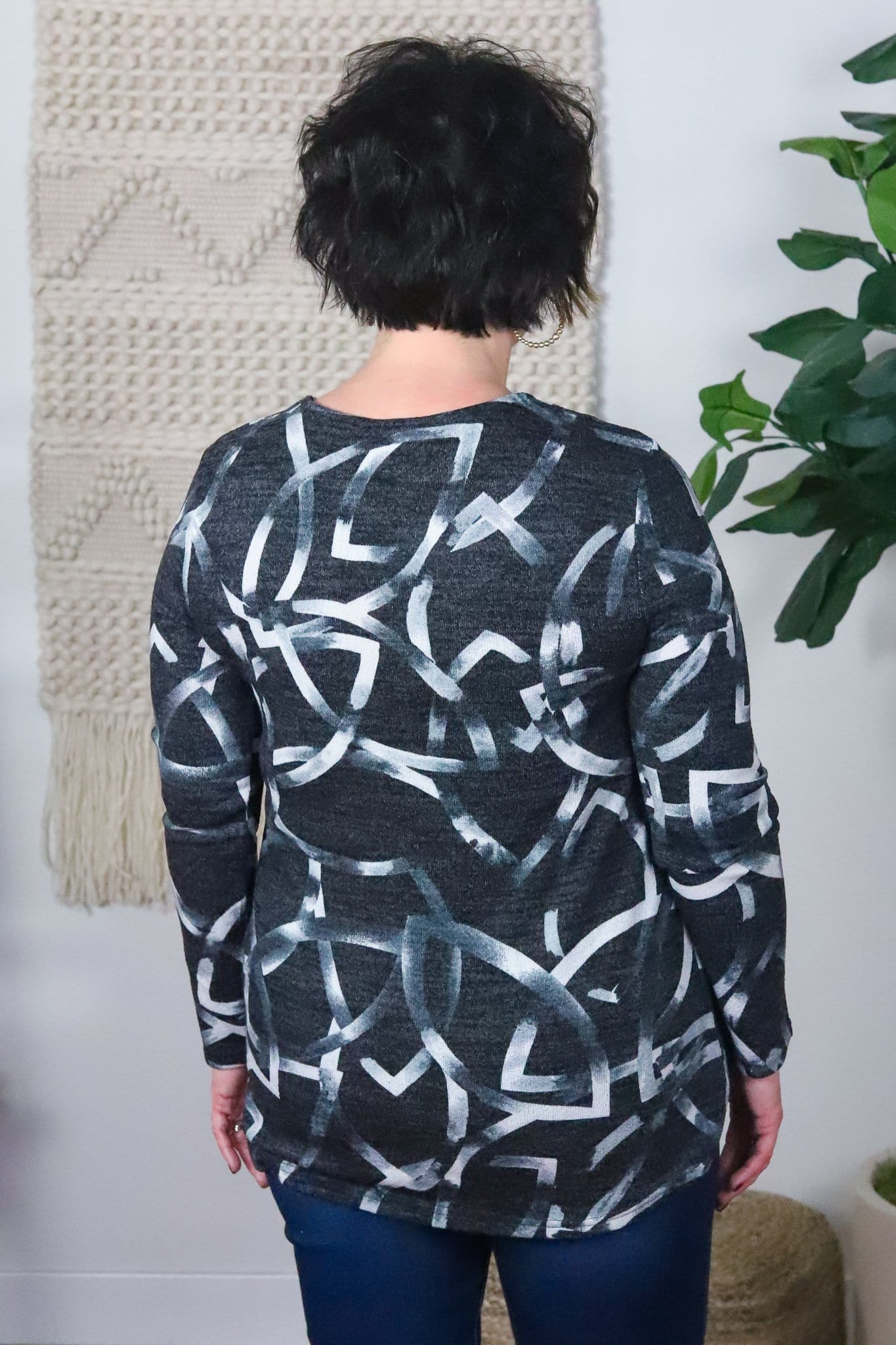 Black & Gray Printed Knit Top