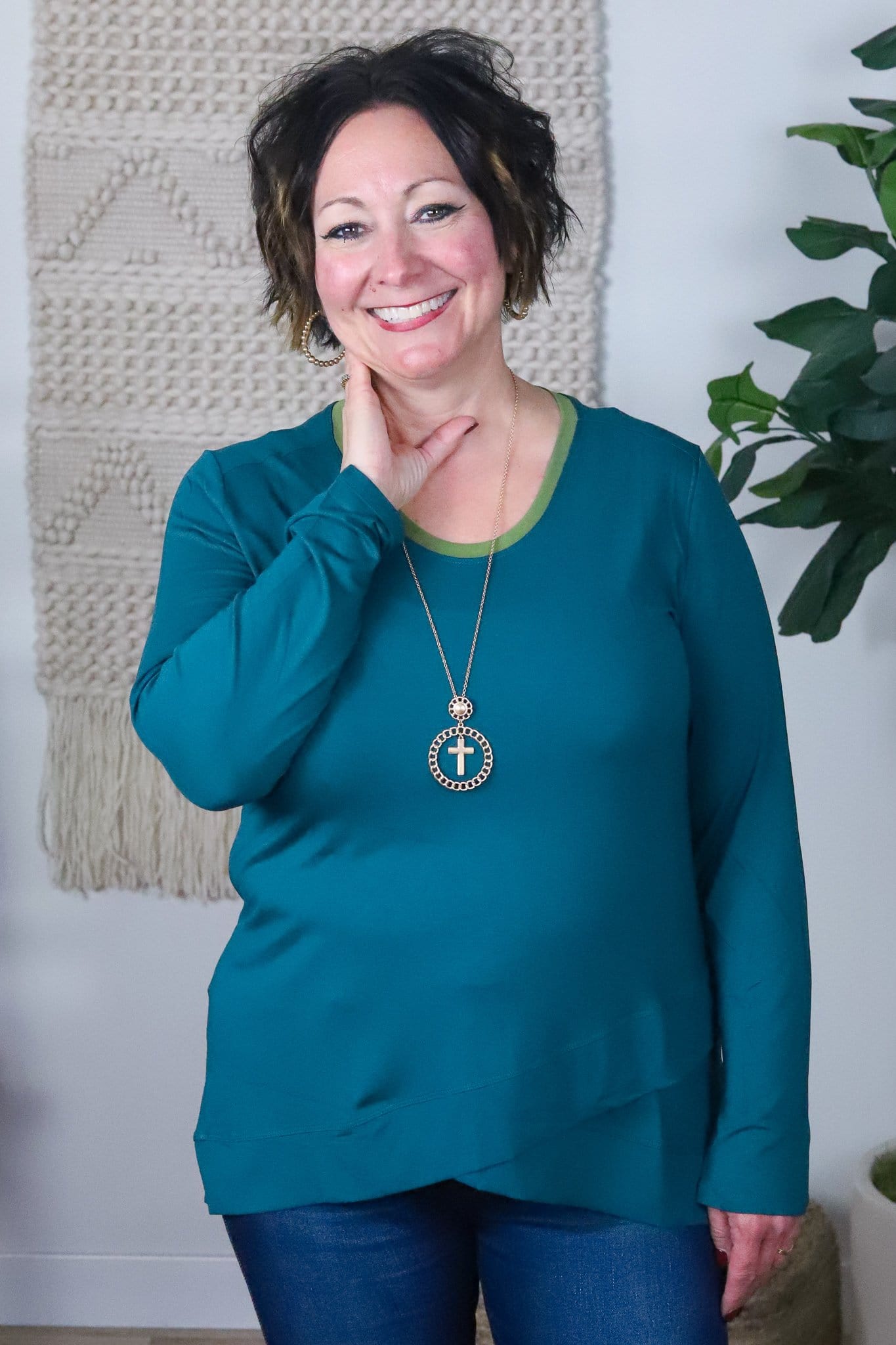 Long Sleeve Sheer Cross Over Hem Top