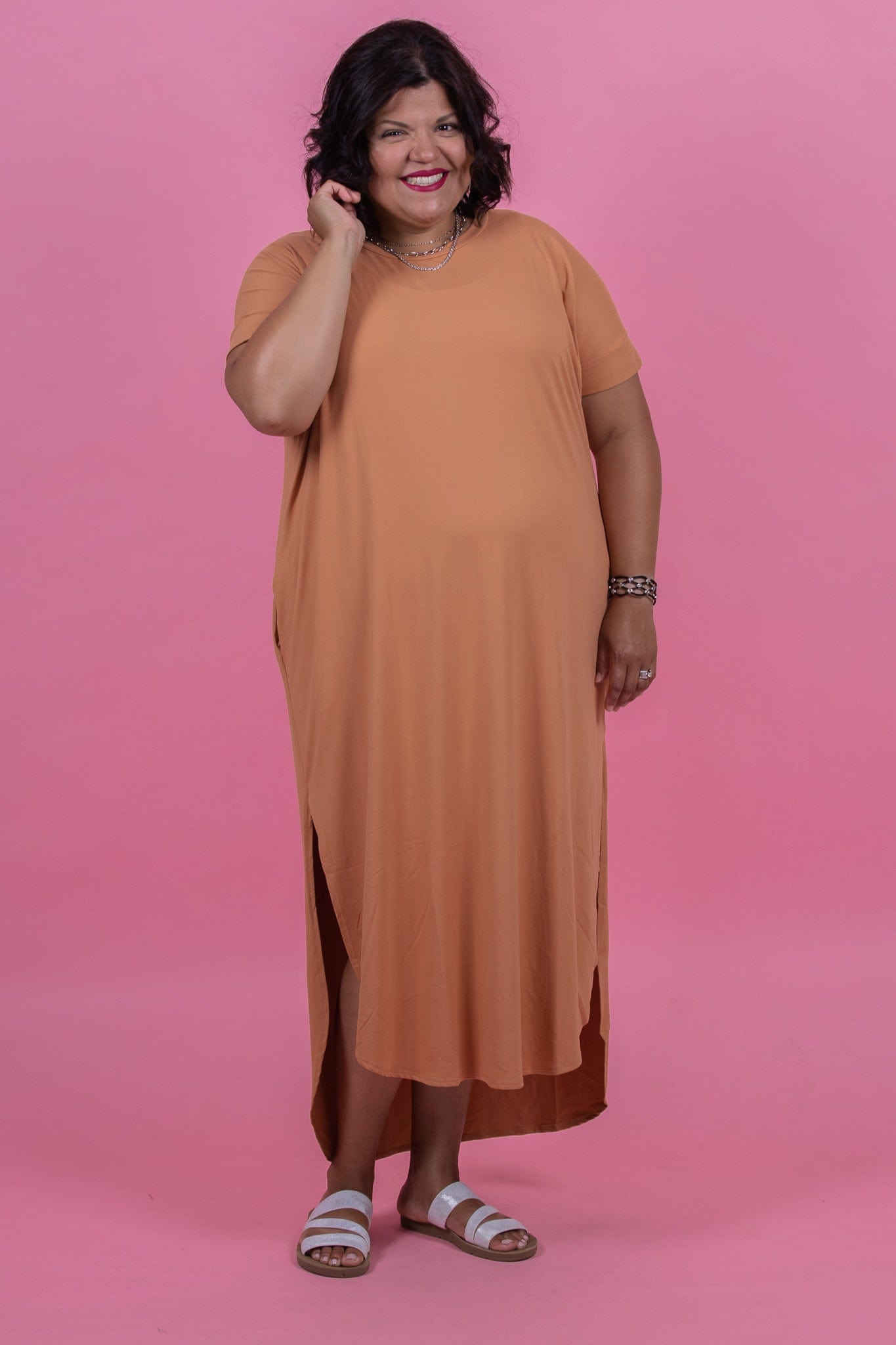 Butter Orange Short Sleeve Side Slit Dress