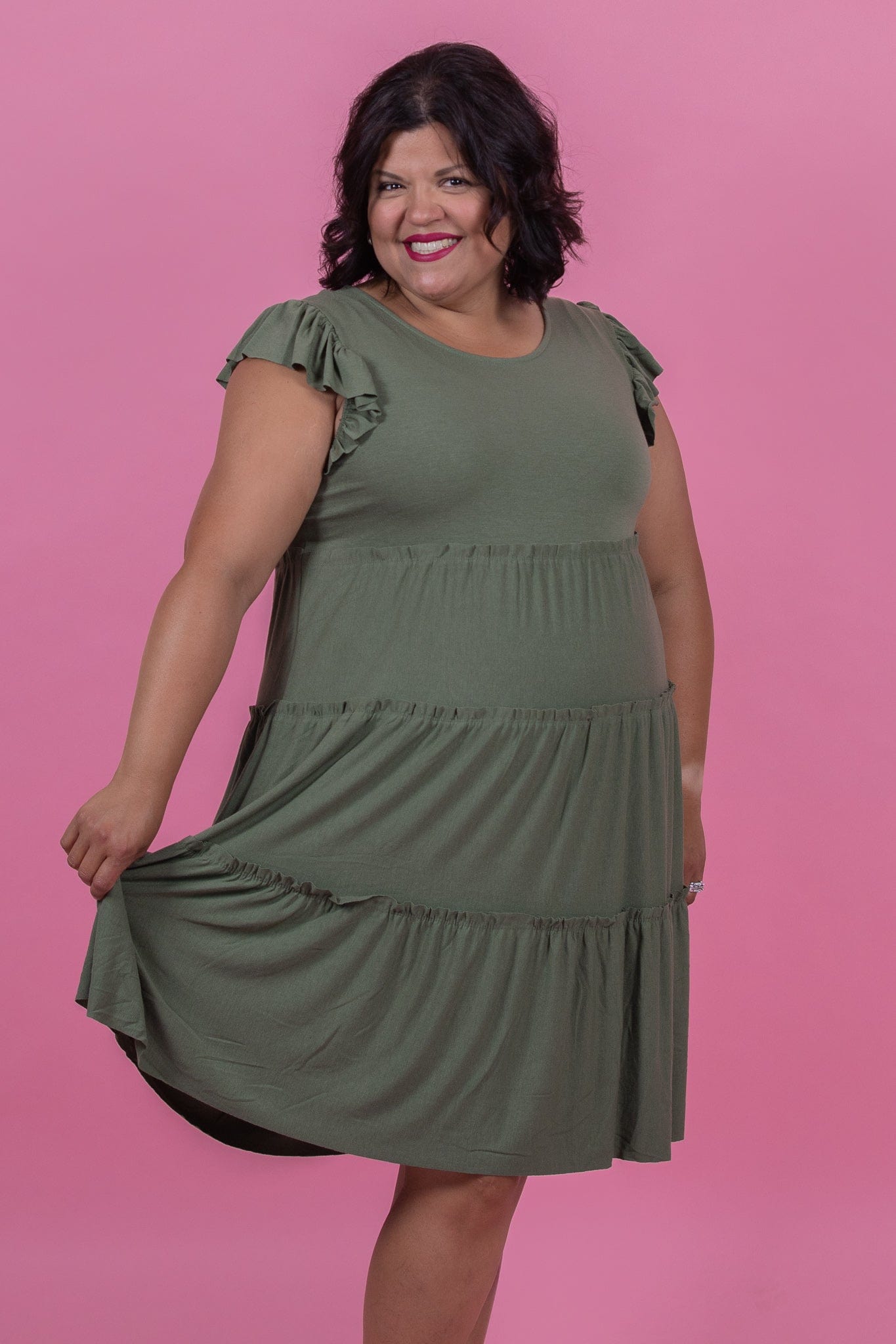 Ash Olive Ruffle Slv Dress