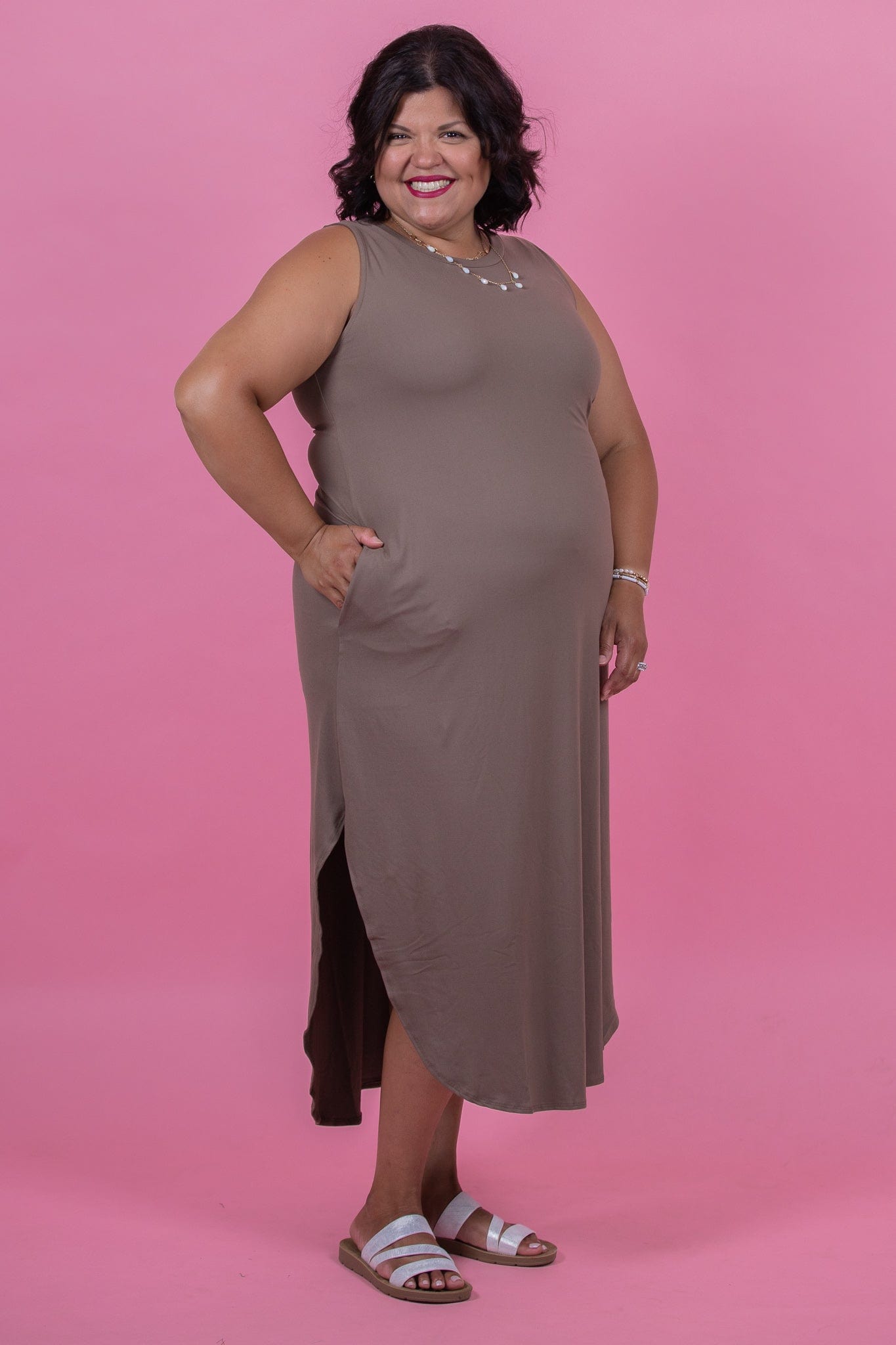 Mocha Side Slit Pocket Dress