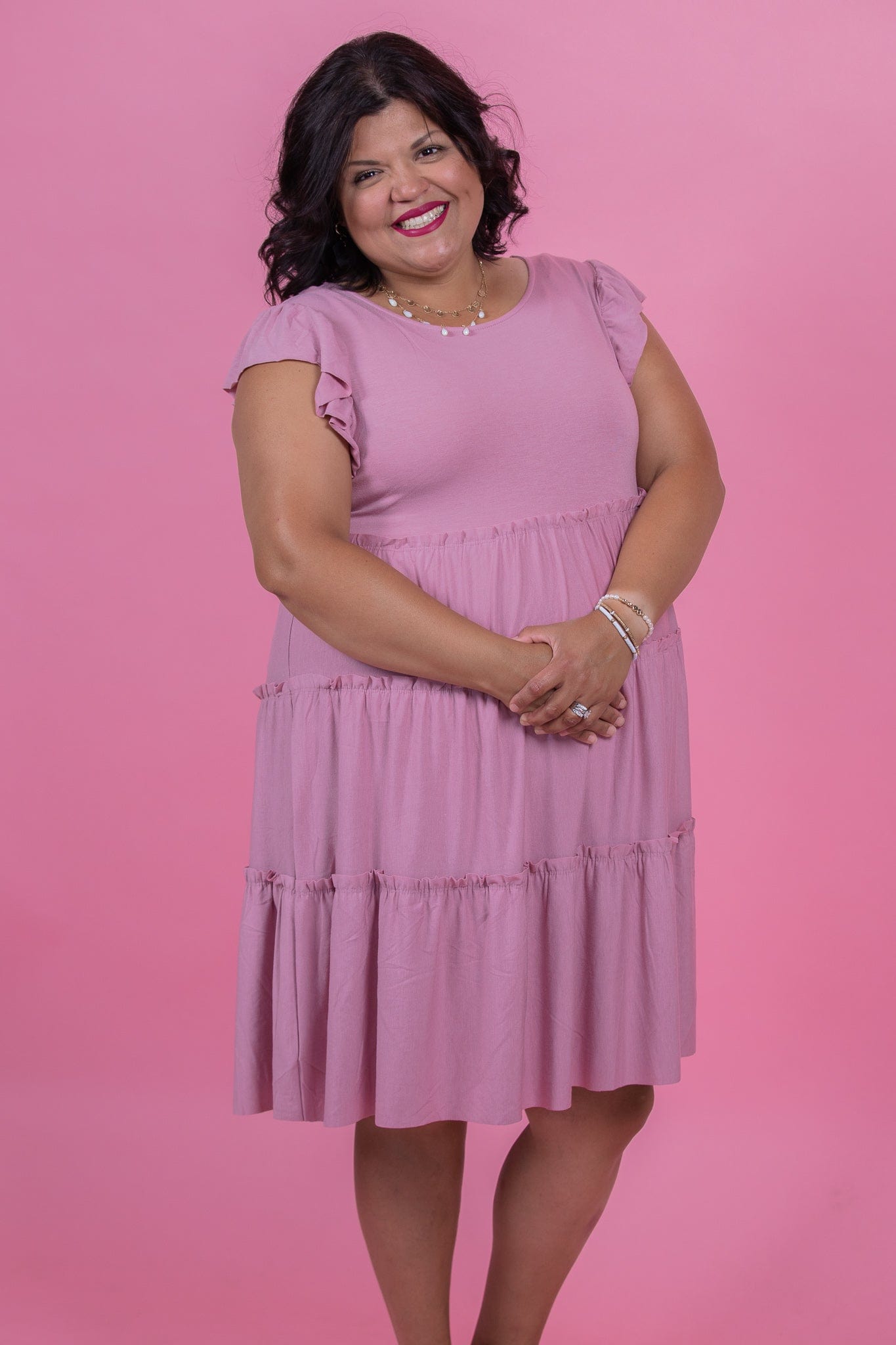 Light Rose Ruffle Slv Dress