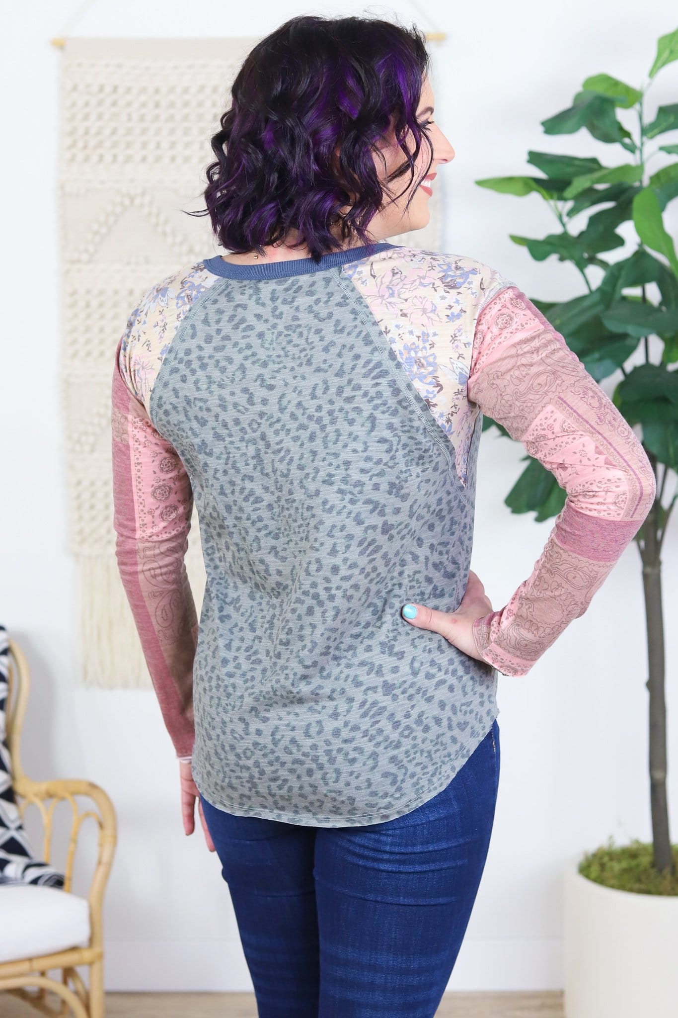 Animal Print Tribal V-Neck Knit Top