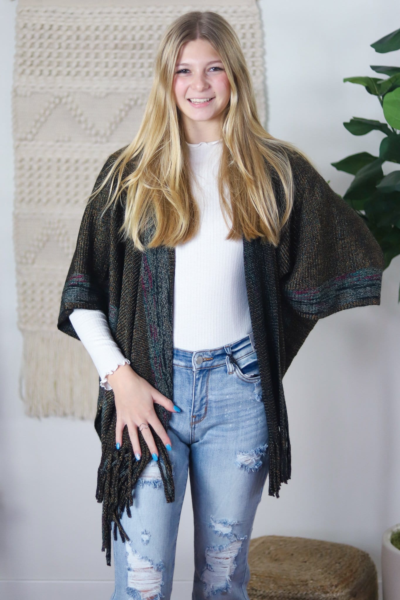 Metallic Fringe Kimono