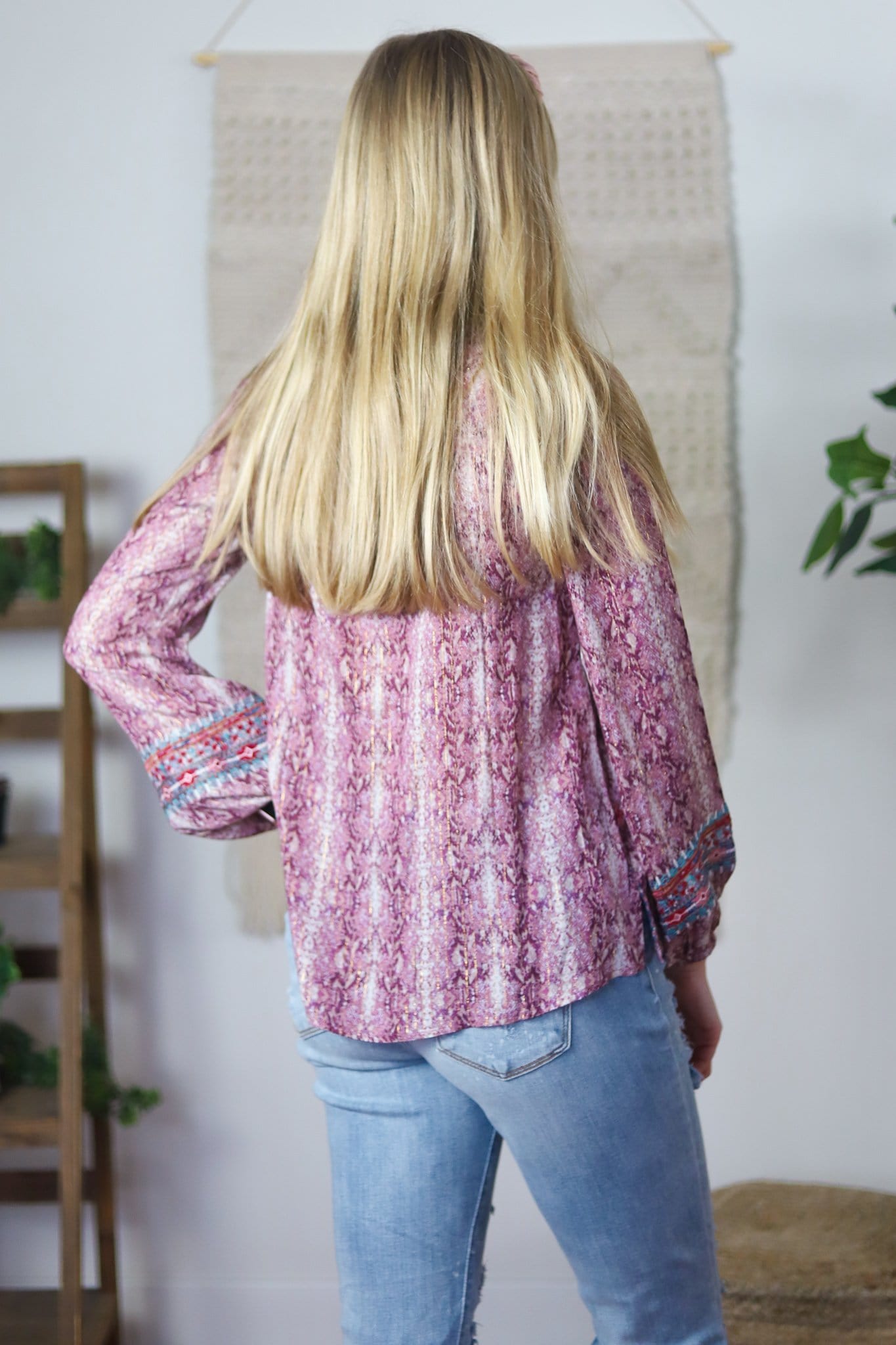Burgundy Snake Print Embroidered Top