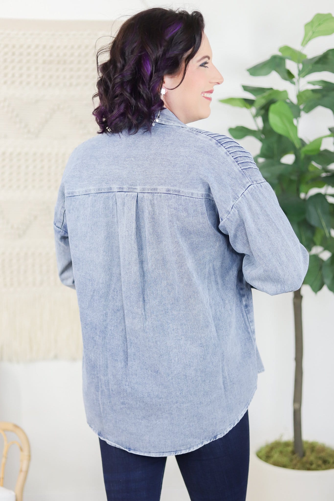Pintuck Detailed Denim Shacket