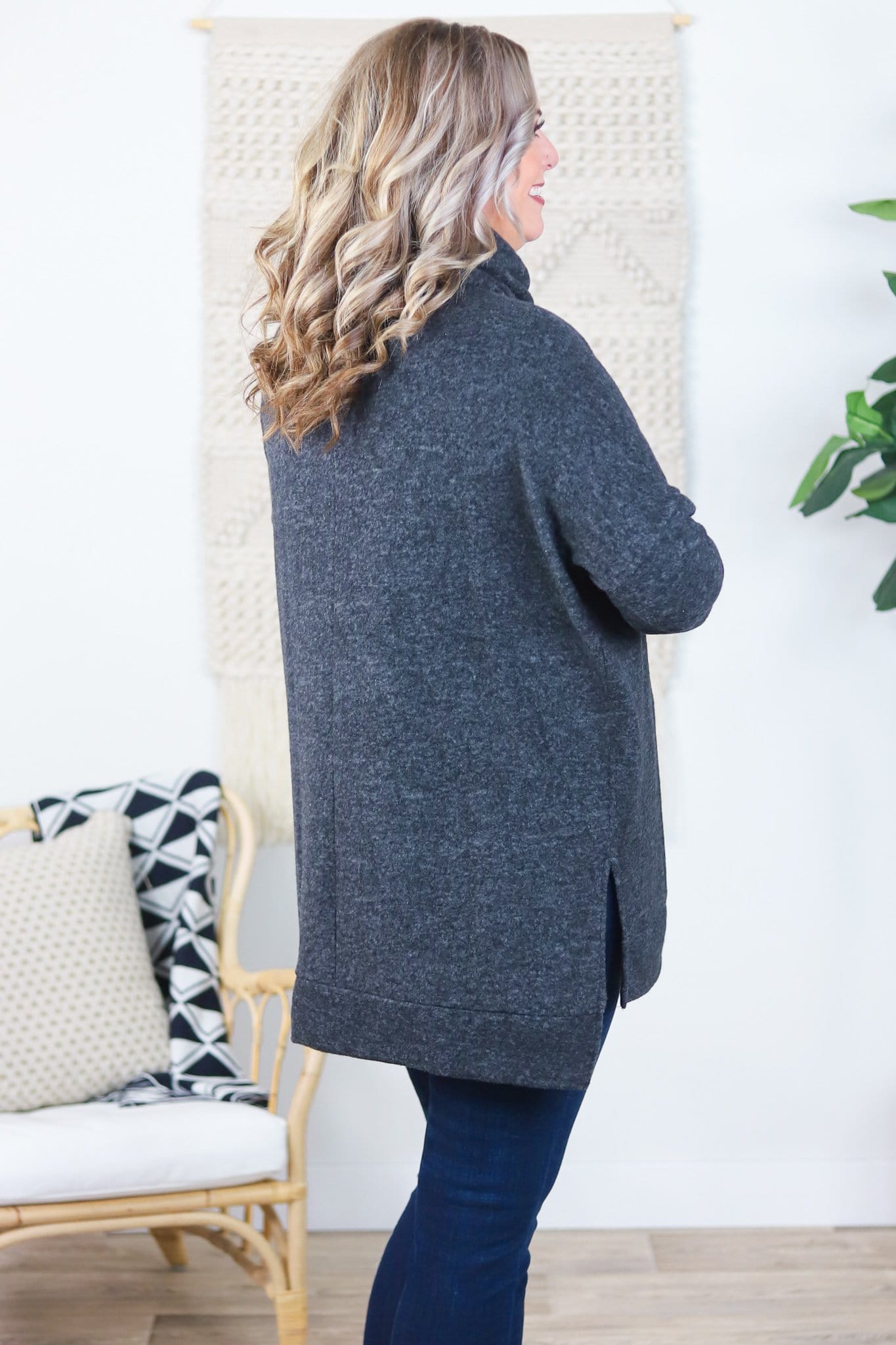 Brushed Cowl Neck Tunic Sweater