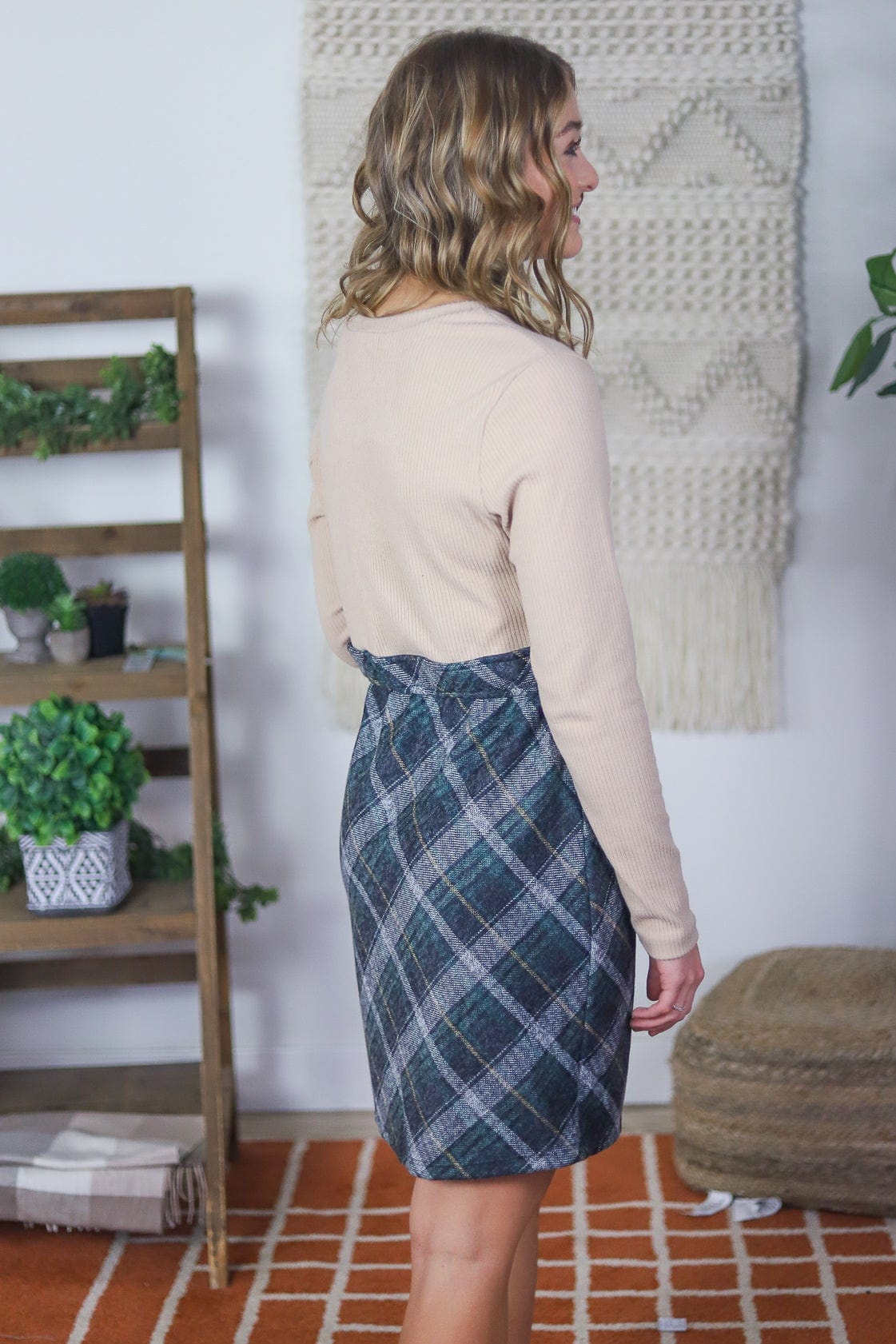 Charcoal & Hunter Plaid Ribbed Top Dress