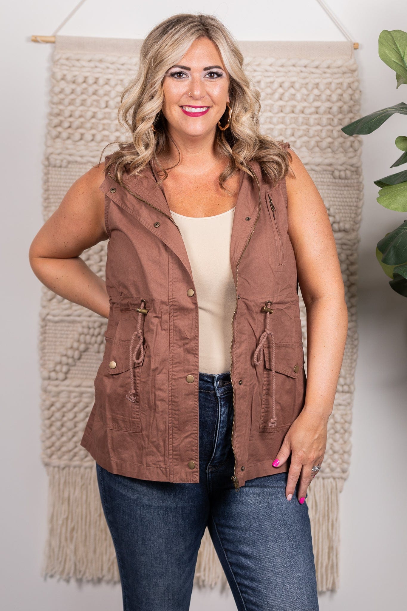 Cocoa Woven Military Vest