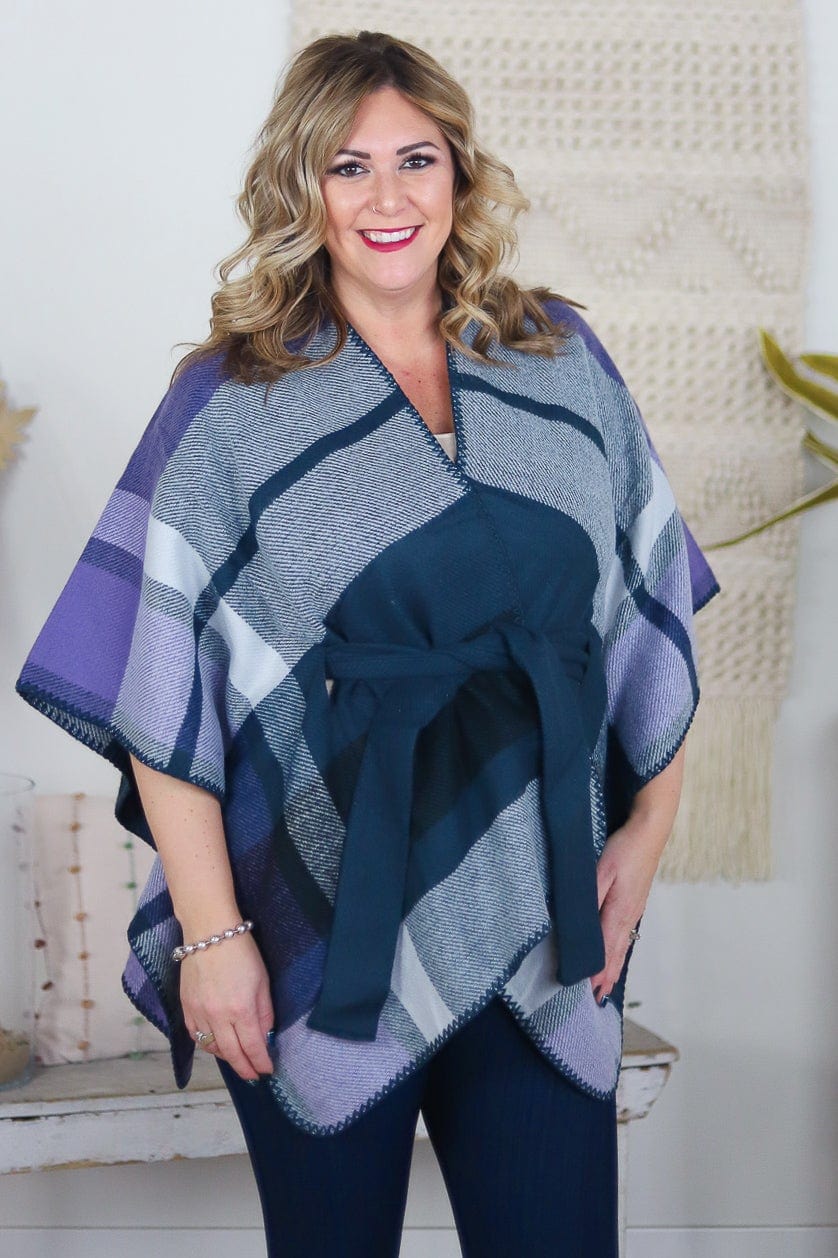 Monica Plaid Tie Shawl