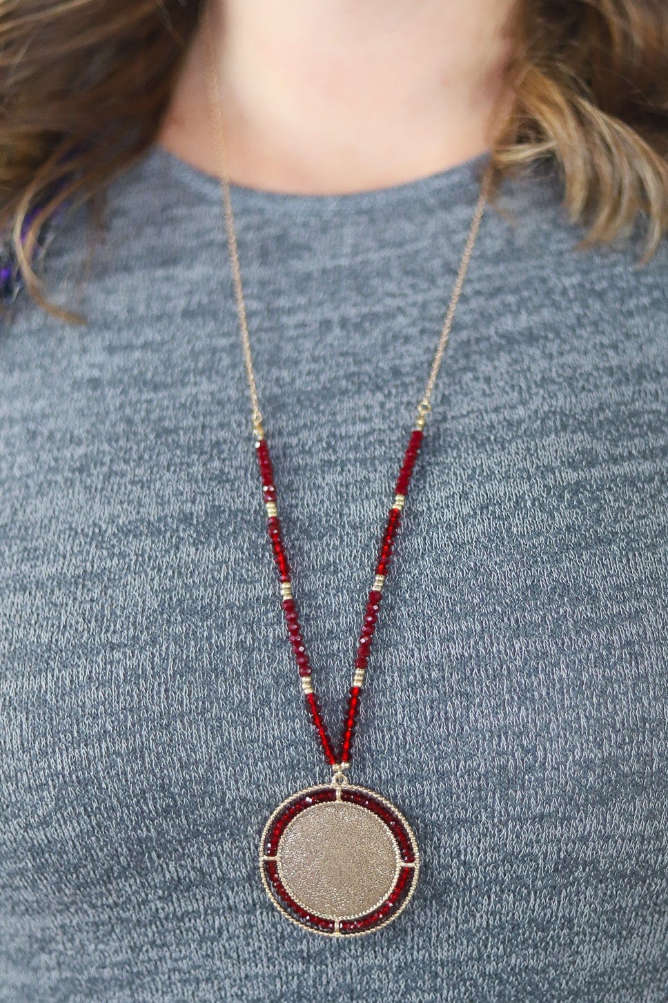 Beaded Gold Pendant Necklace