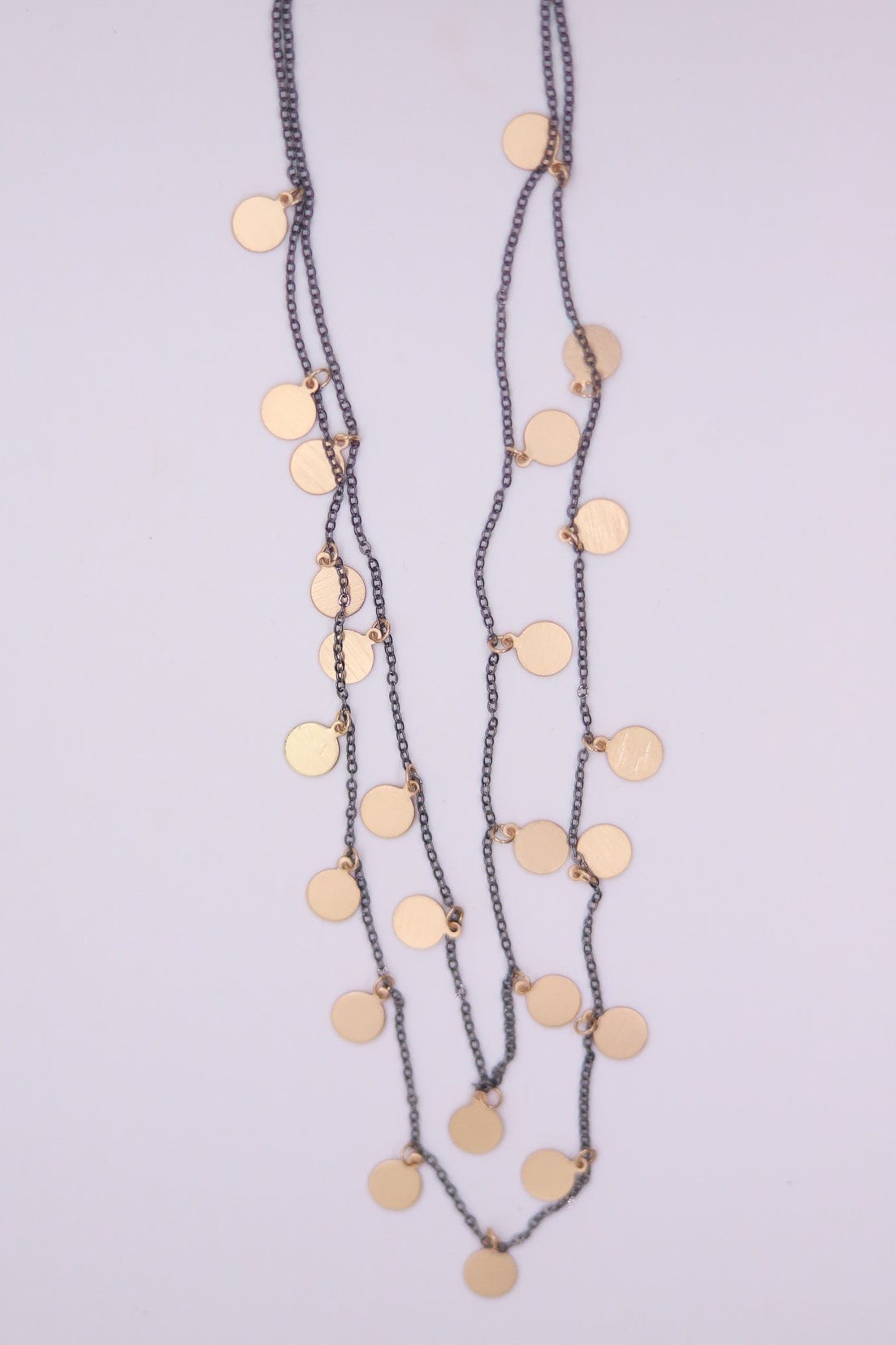 Gold & Black Disc Hang Double Layer Necklace