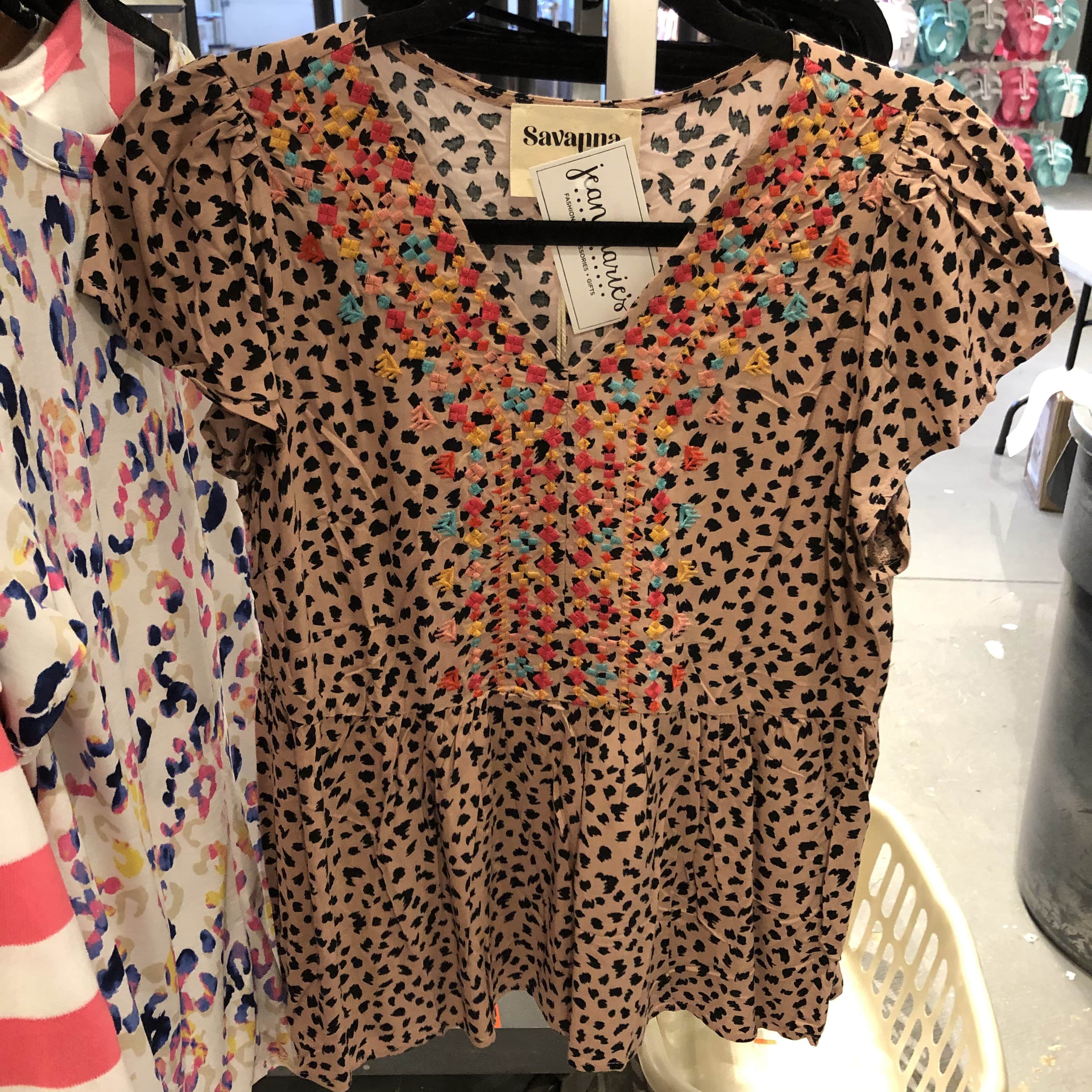 Leopard Embroidered Flutter Sleeve Top