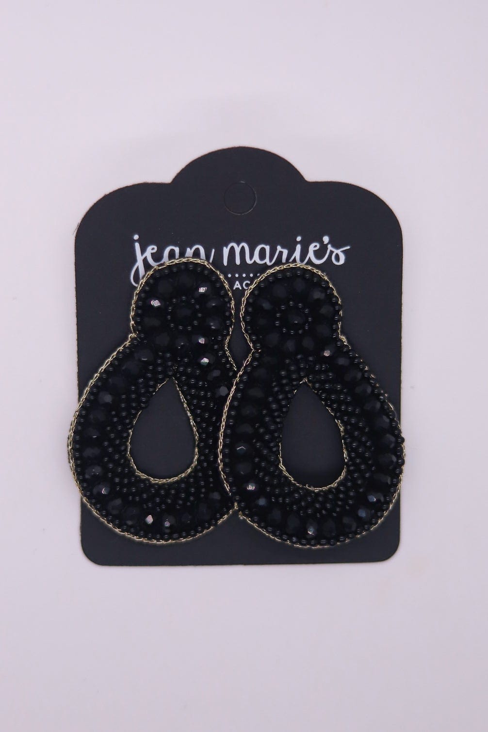 Black Beaded Teardrop Post Earring