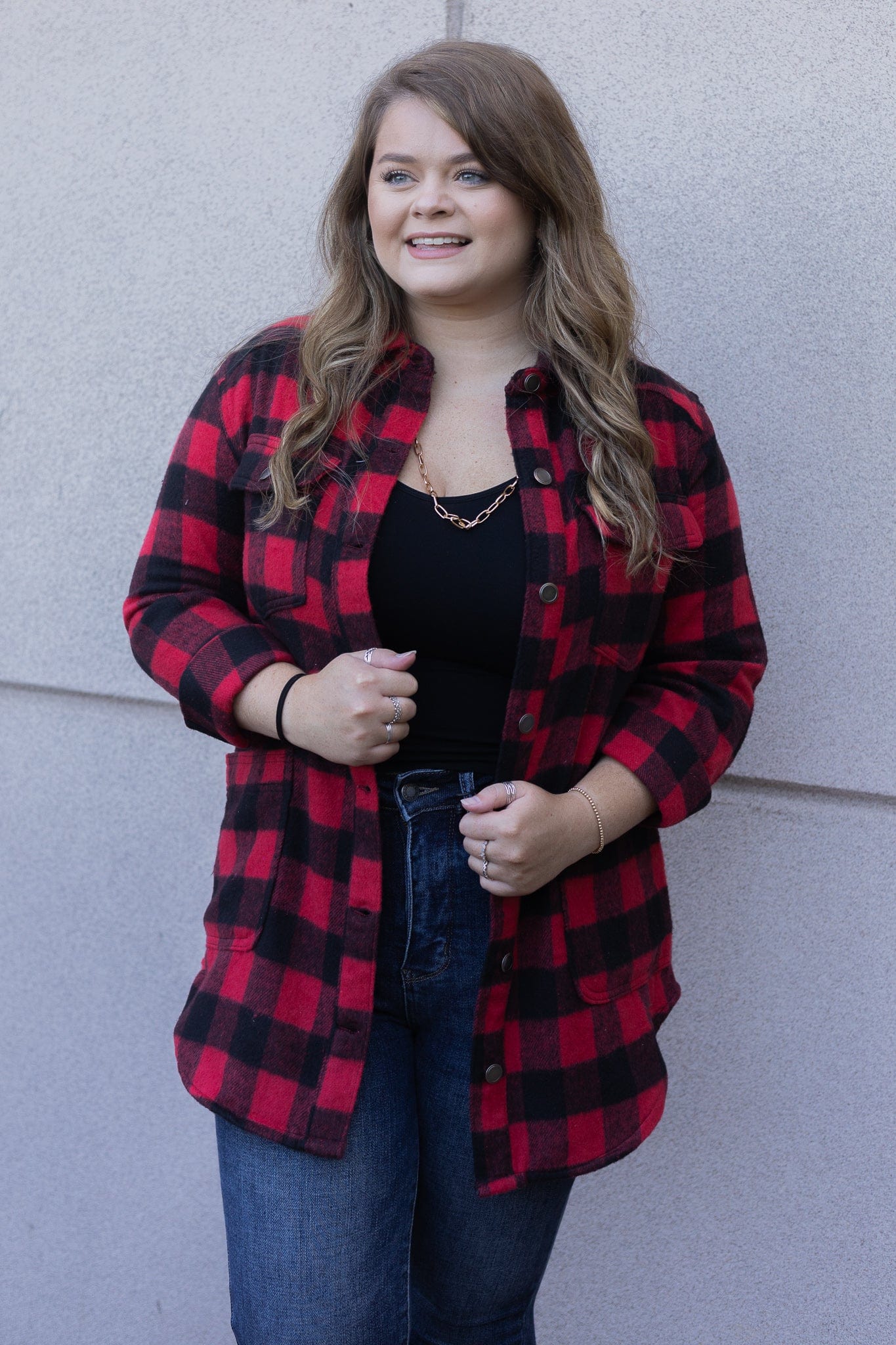 Brushed Red Check Plaid Shacket