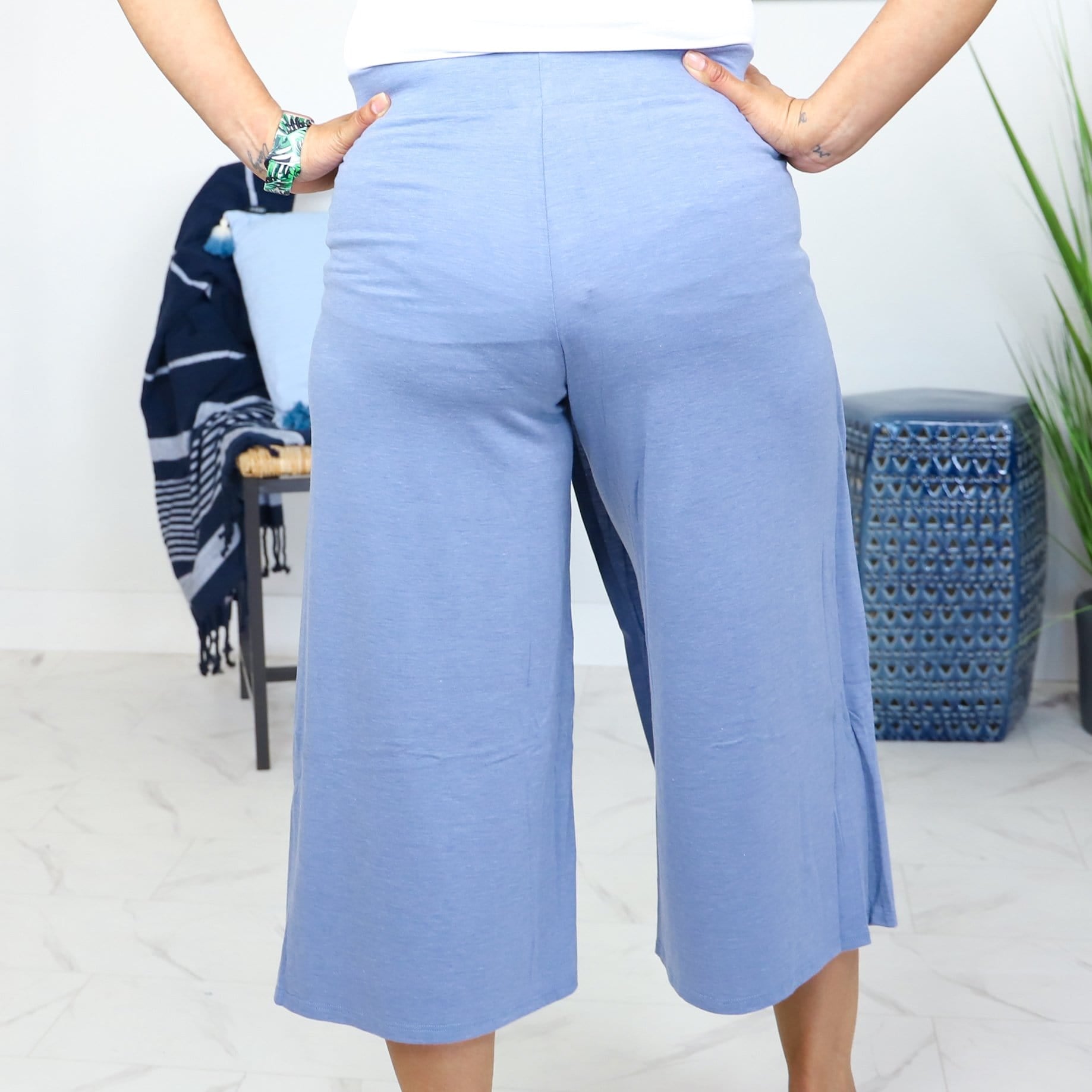 Slate Crop Knit Gaucho Pant