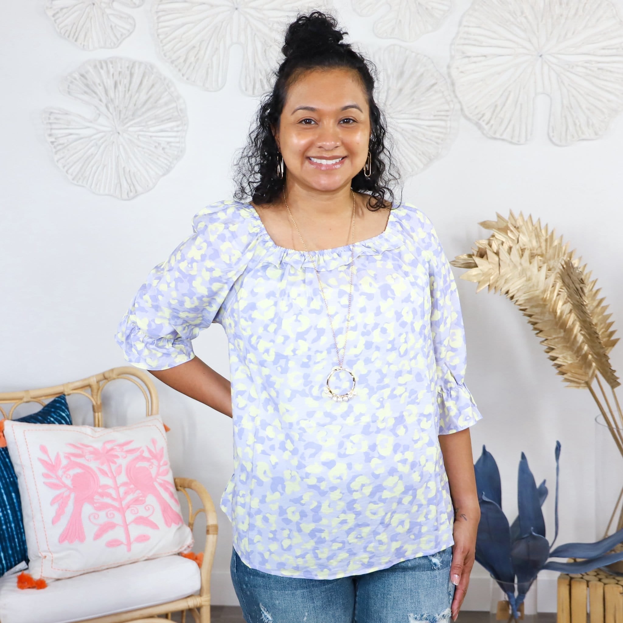 Lilac Zaya Animal Print Woven Top