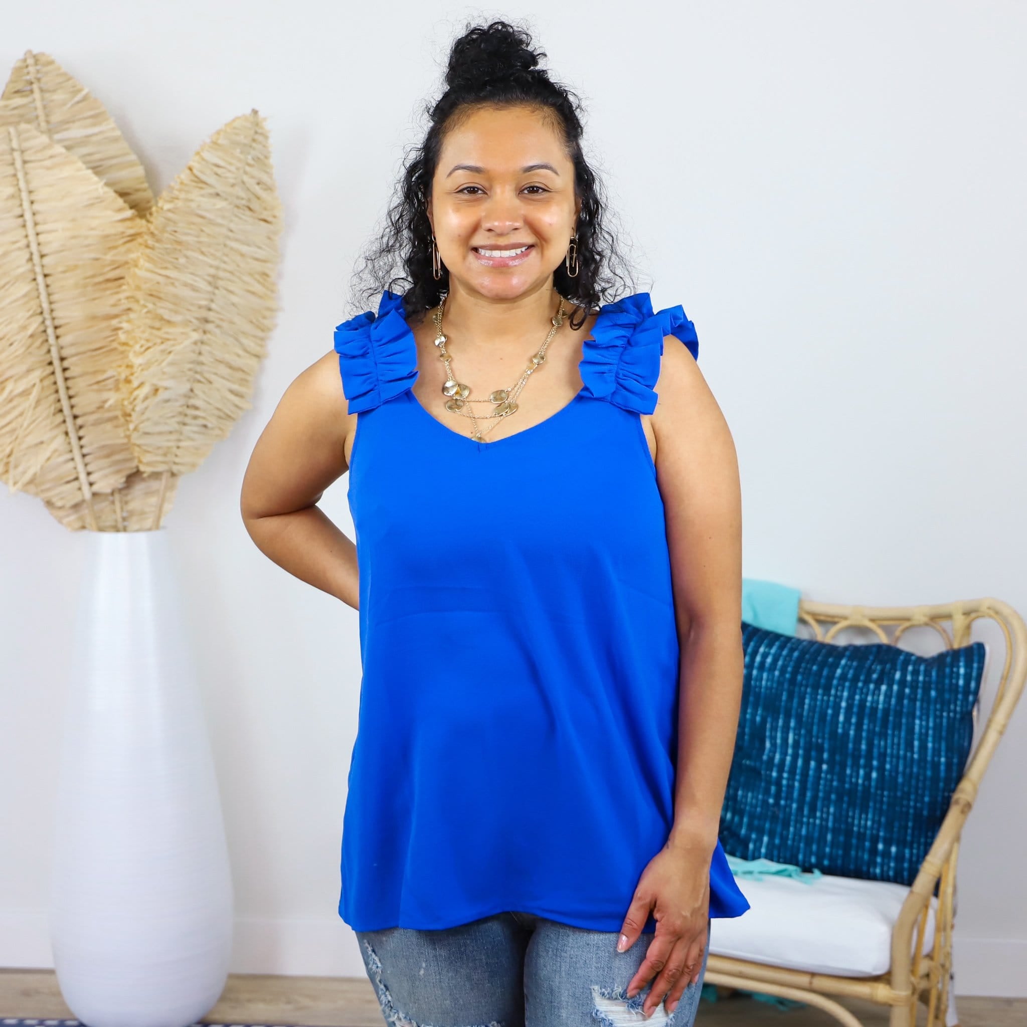 Royal Ruffle Detail Tank Blouse
