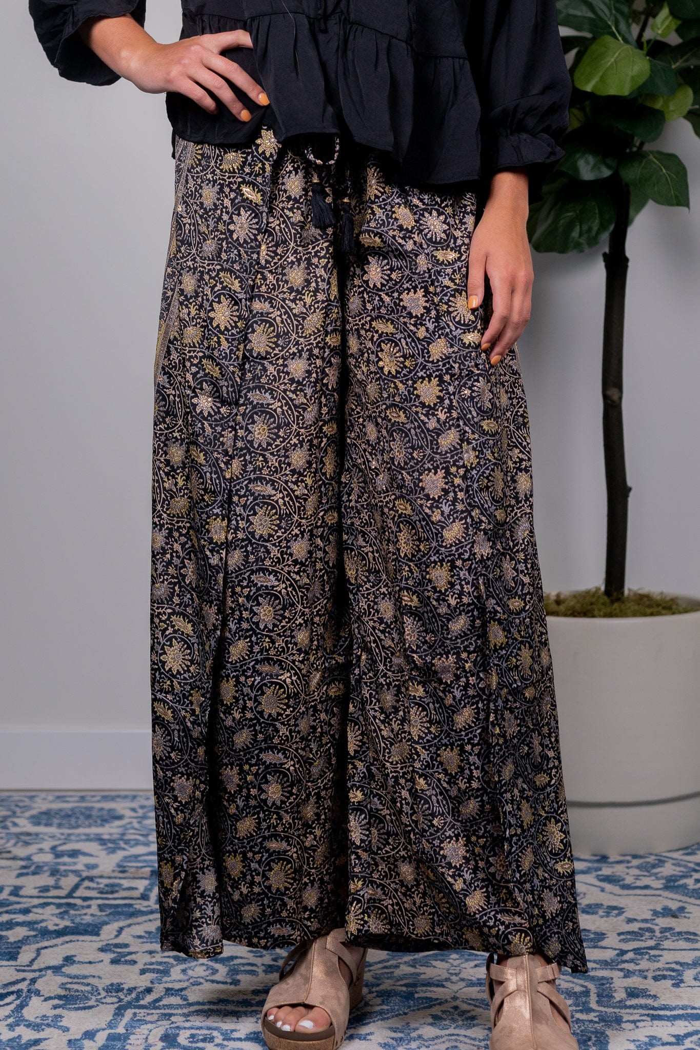 Black & Gold Fleck Faux Wrap Pant