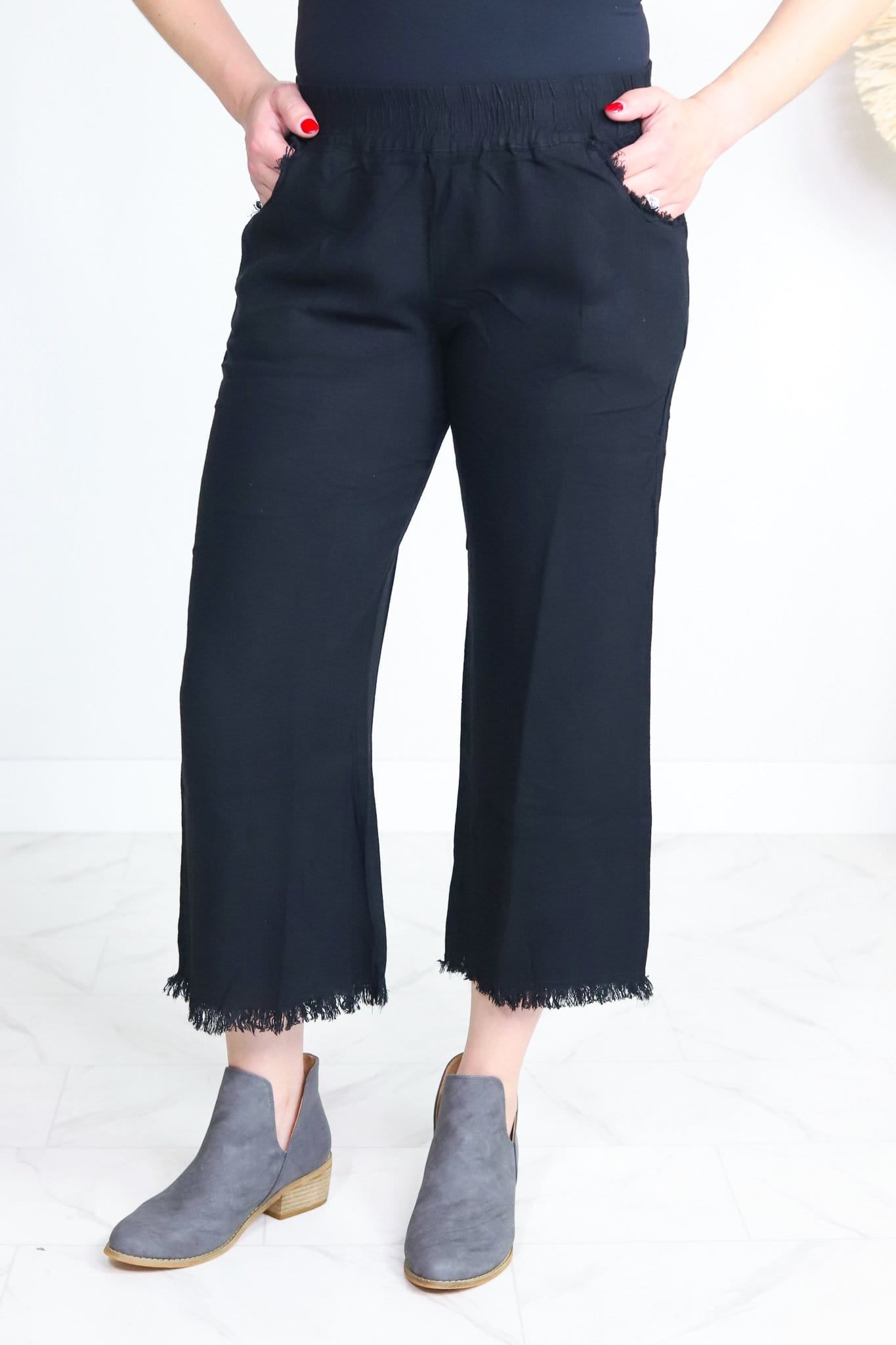 Black Wide Leg Pant Frayed Hem