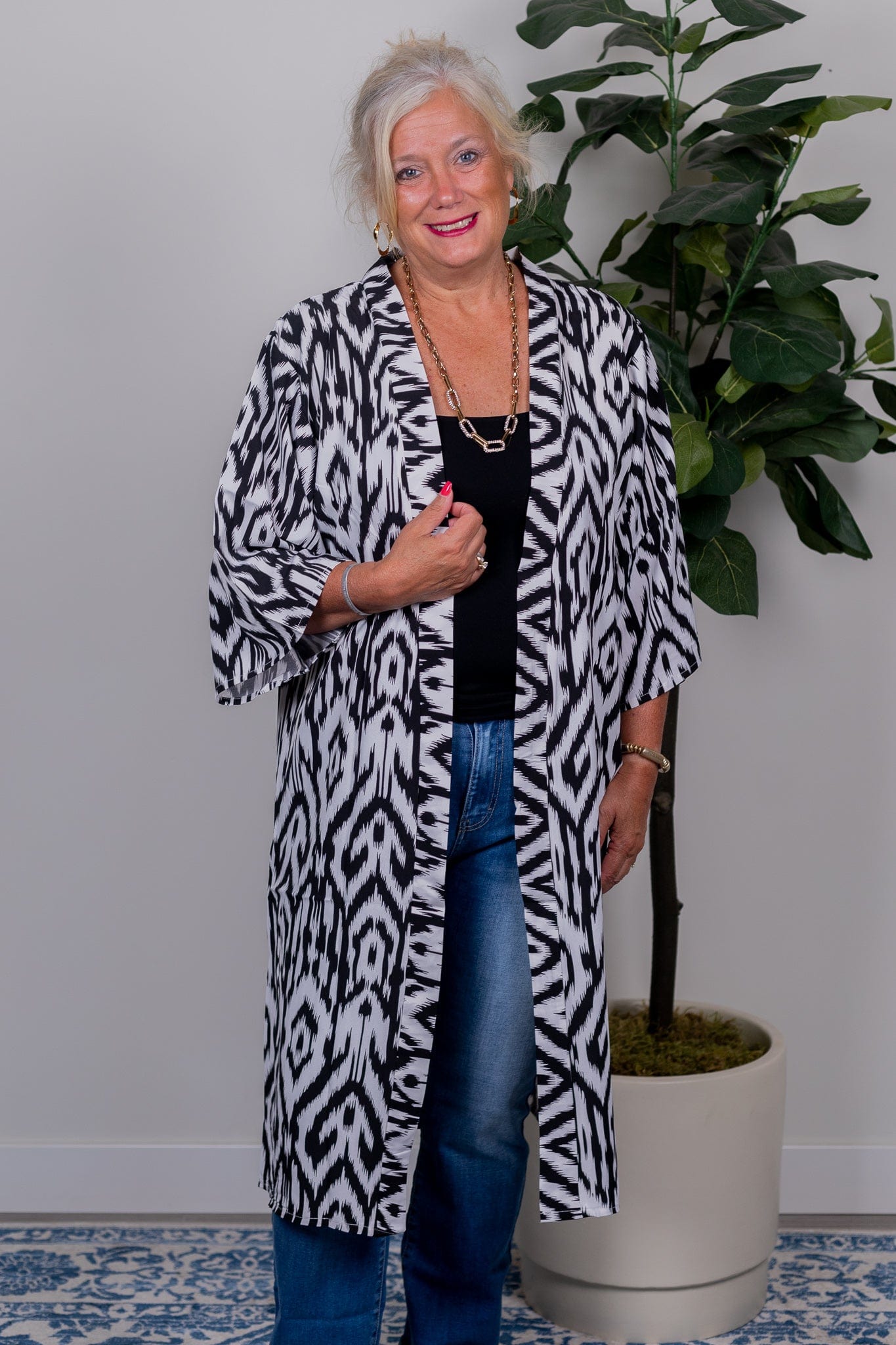 White Tribal Ikat Kimono