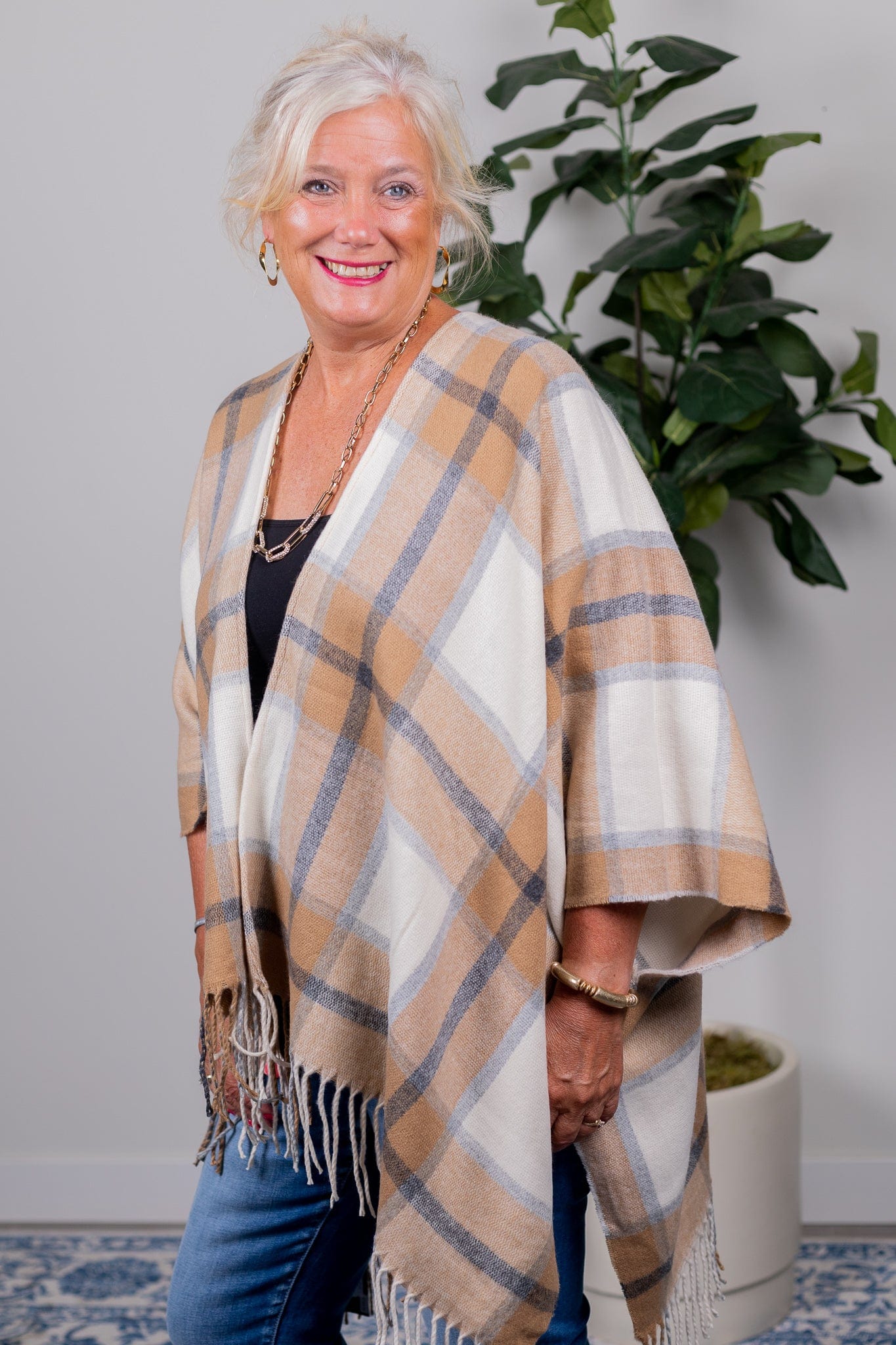Camel Plaid Ruana