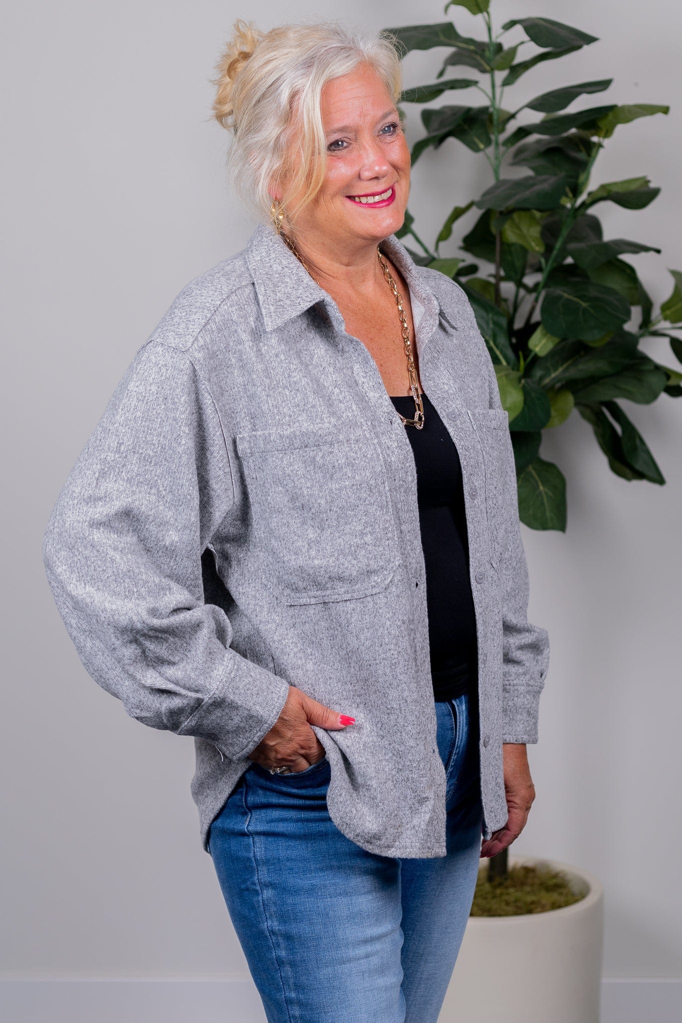 Heather Grey Knit Shacket