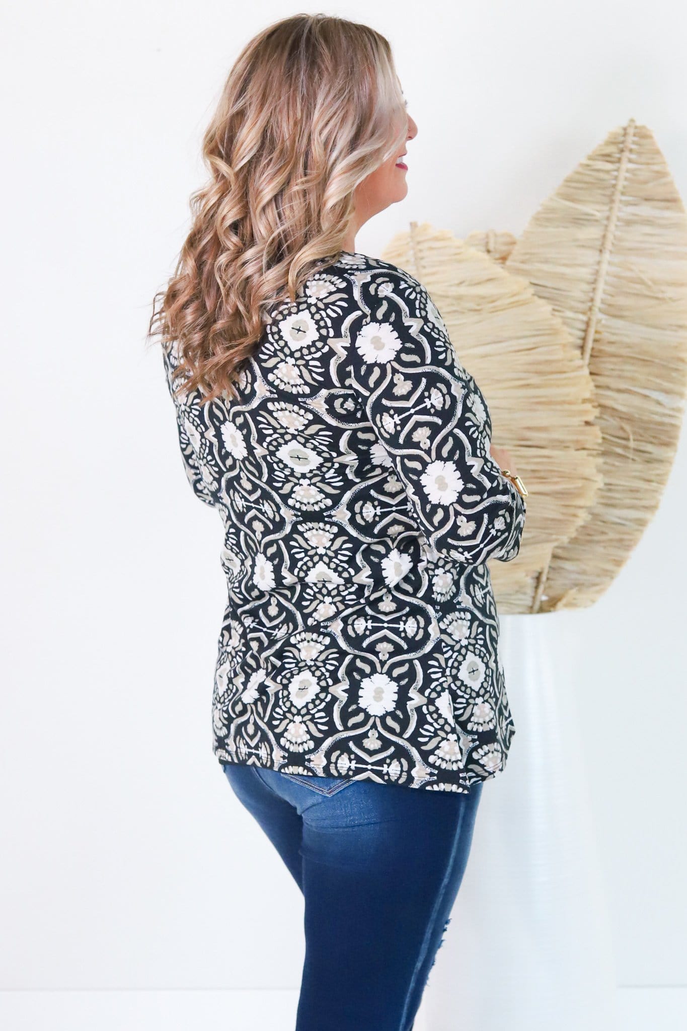 Printed Motif VNeck Back Top