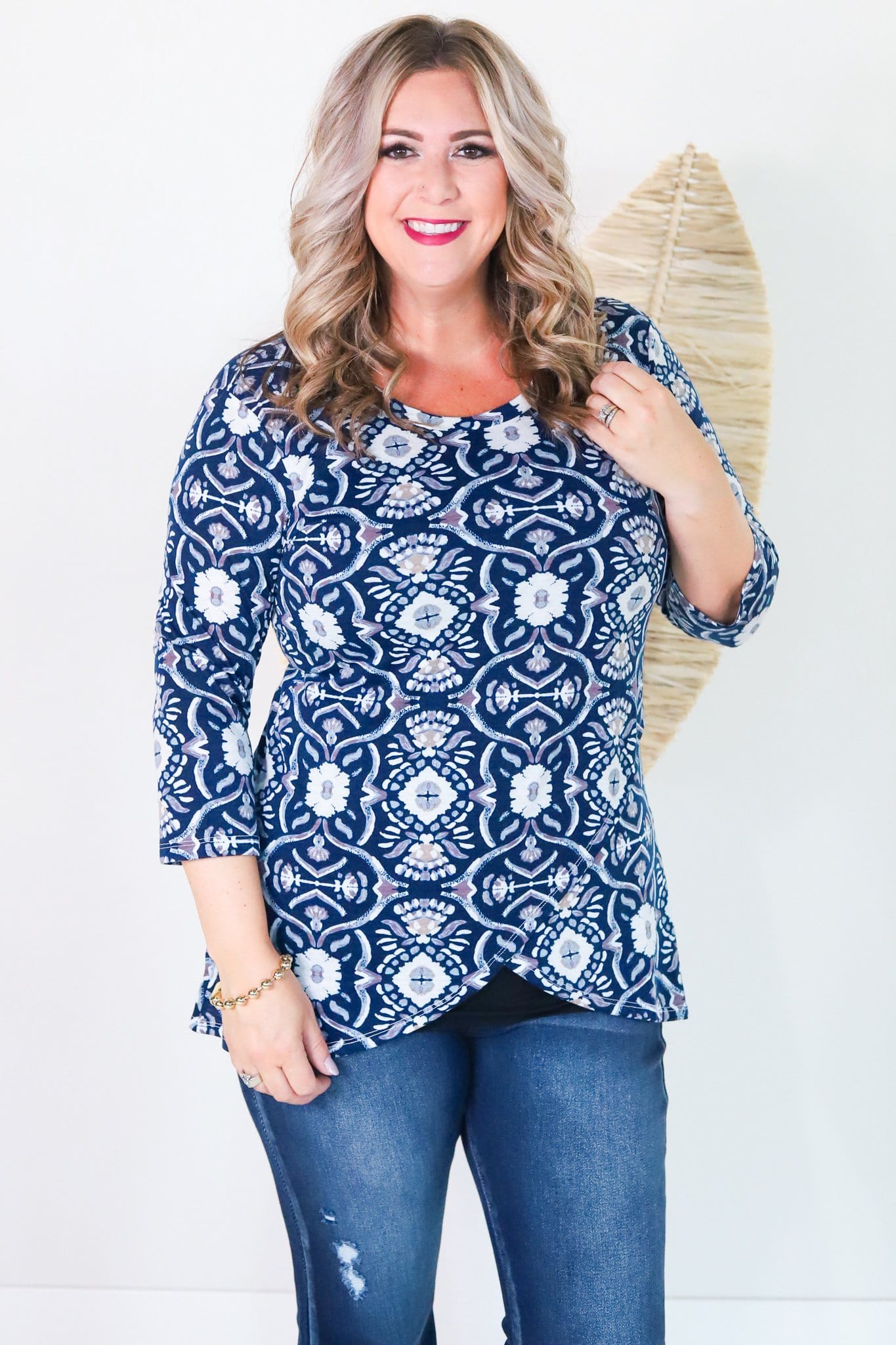 Printed Motif VNeck Back Top